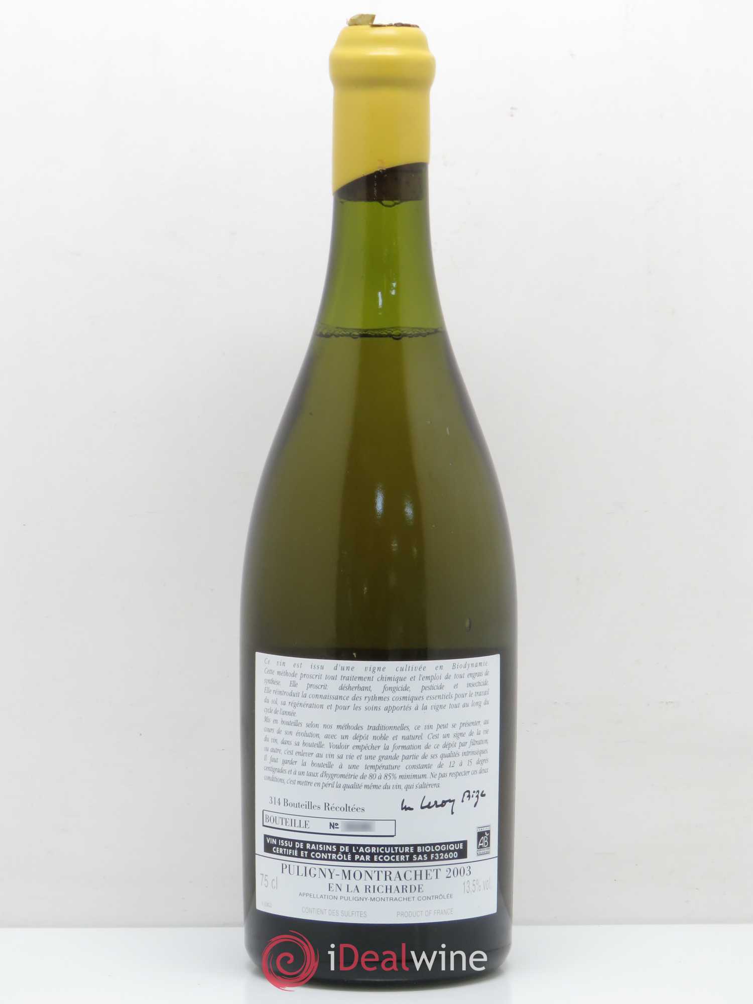 Puligny-Montrachet En La Richarde d'Auvenay (Domaine) 2003 - Lot de 1 bouteille - 1