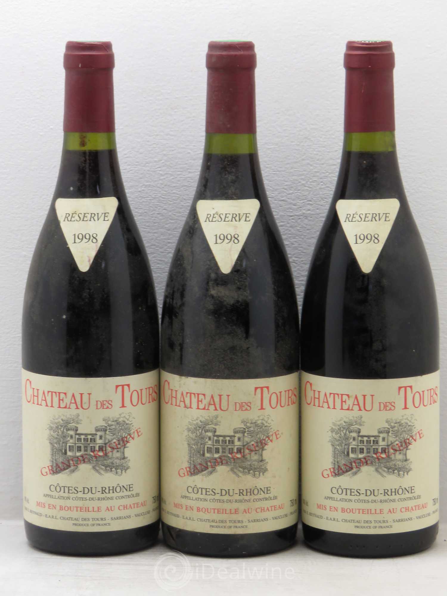 Côtes-du-Rhône Château des Tours Emmanuel Reynaud 1998 - Lot de 3 bouteilles - 0