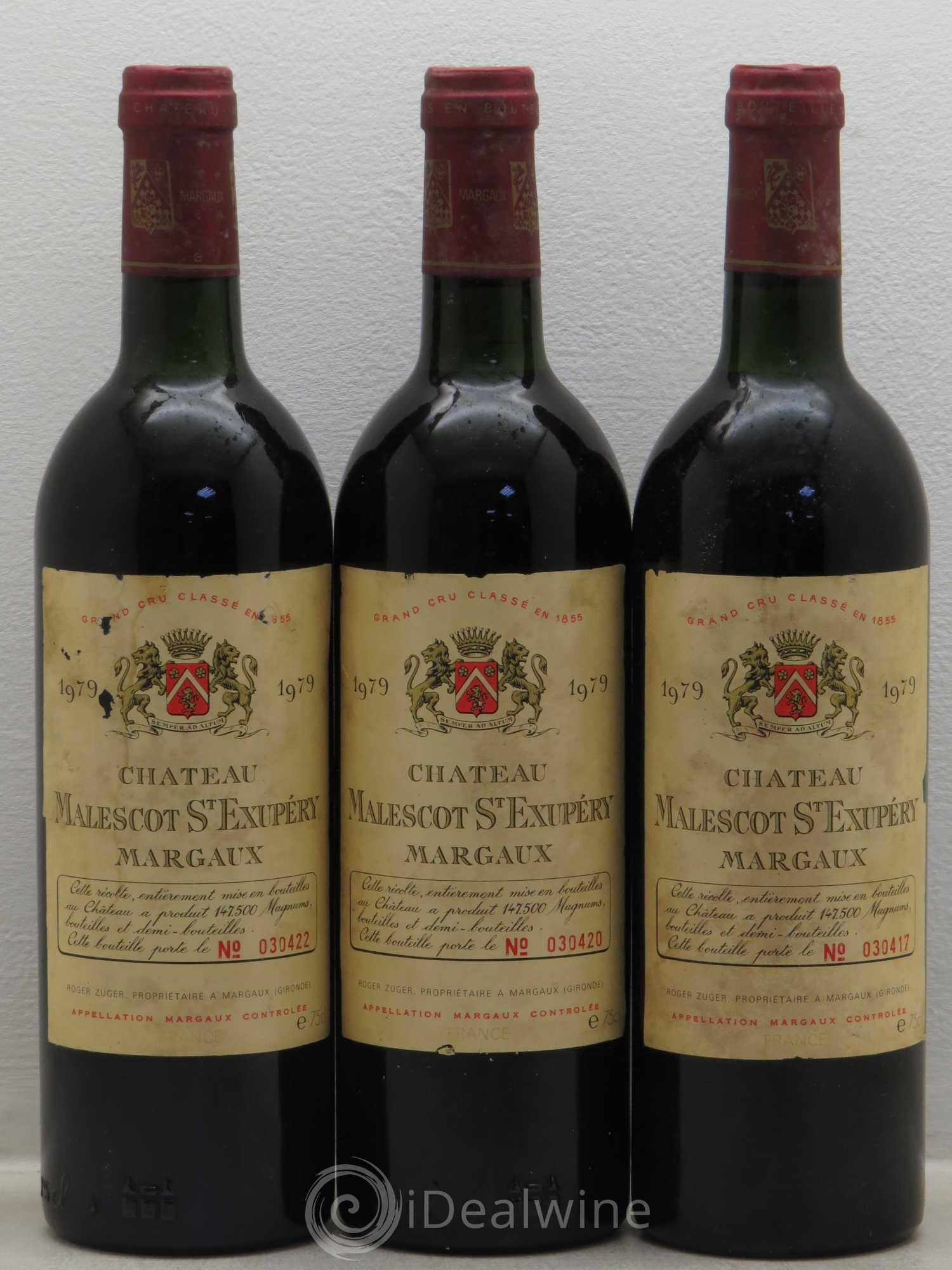Château Malescot Saint-Exupéry 3ème Grand Cru Classé 1979 - Lot de 3 bouteilles - 0