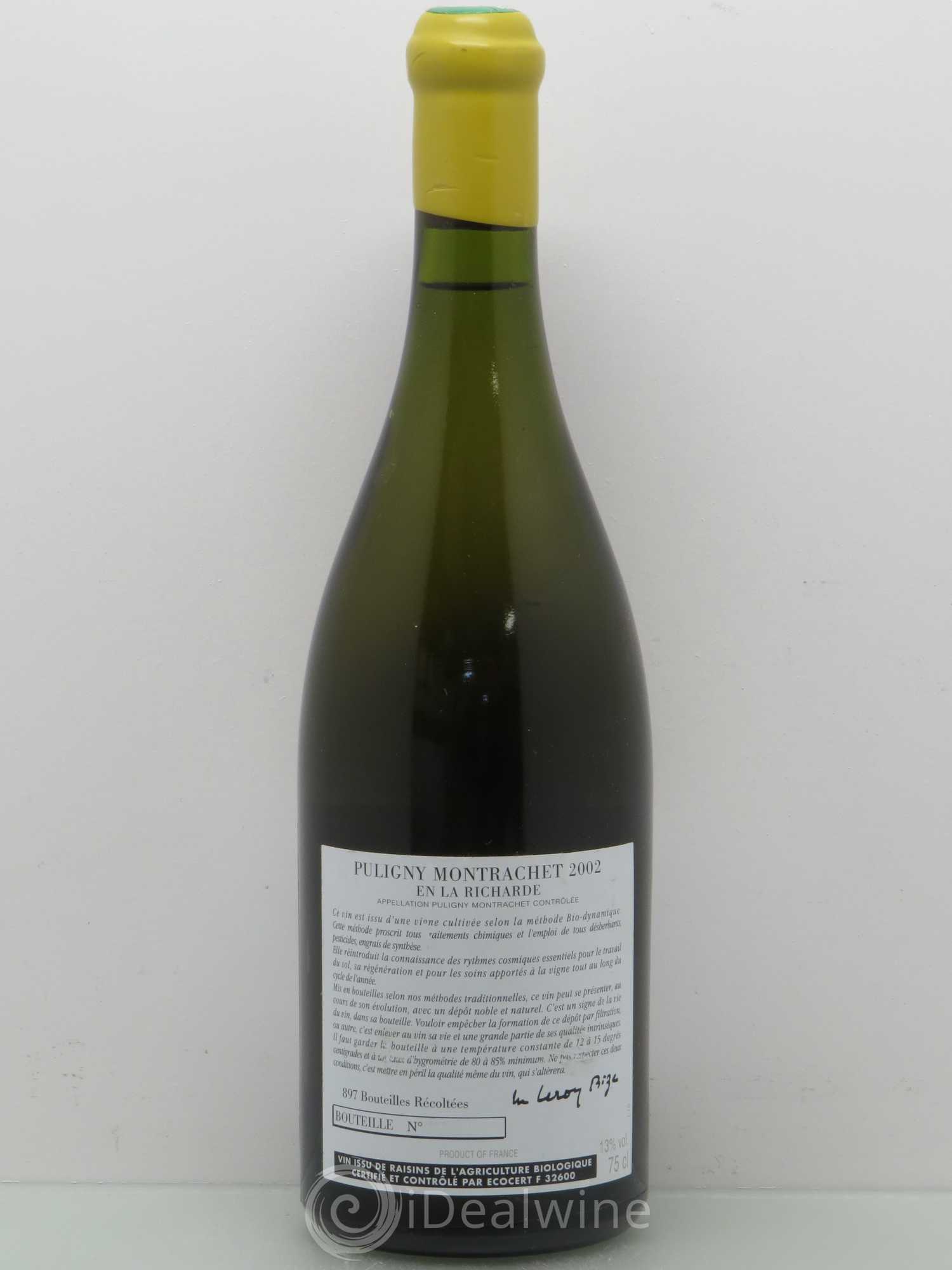 Puligny-Montrachet En La Richarde d'Auvenay (Domaine) 2002 - Lot de 1 bouteille - 1