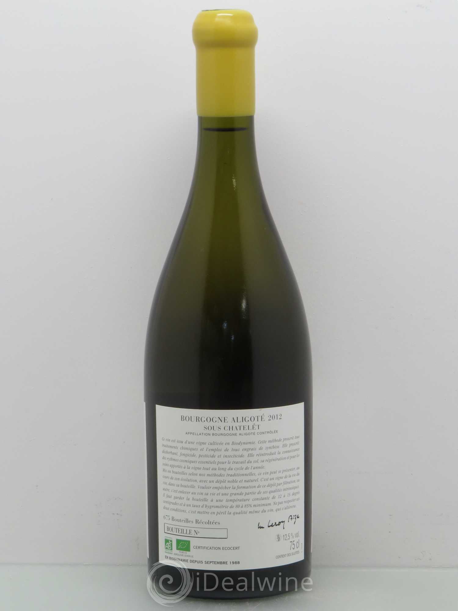 Bourgogne Aligoté Sous Chatelet d'Auvenay (Domaine) 2012 - Lot de 1 bouteille - 1