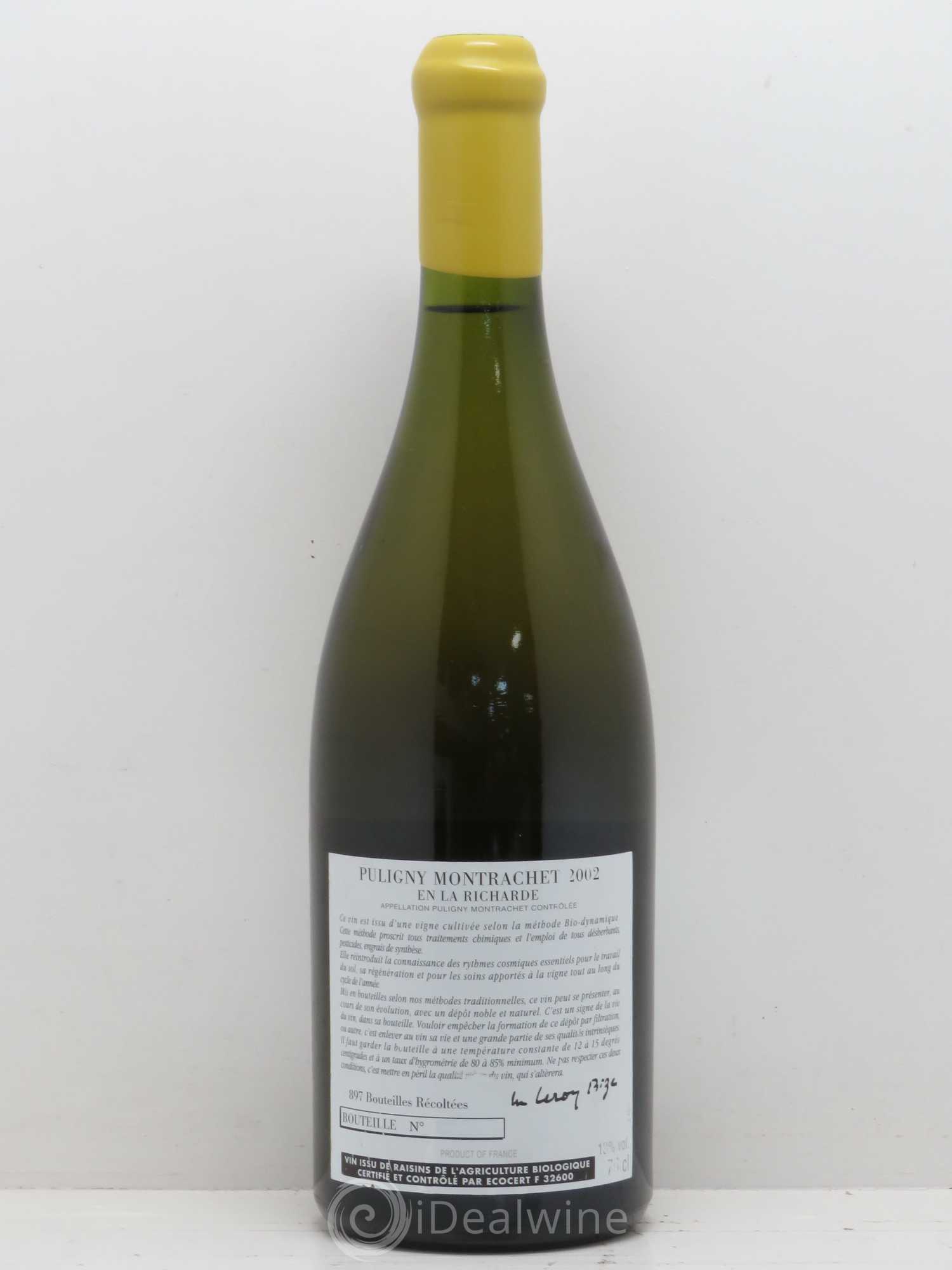 Puligny-Montrachet En La Richarde d'Auvenay (Domaine) 2002 - Lot de 1 bouteille - 1