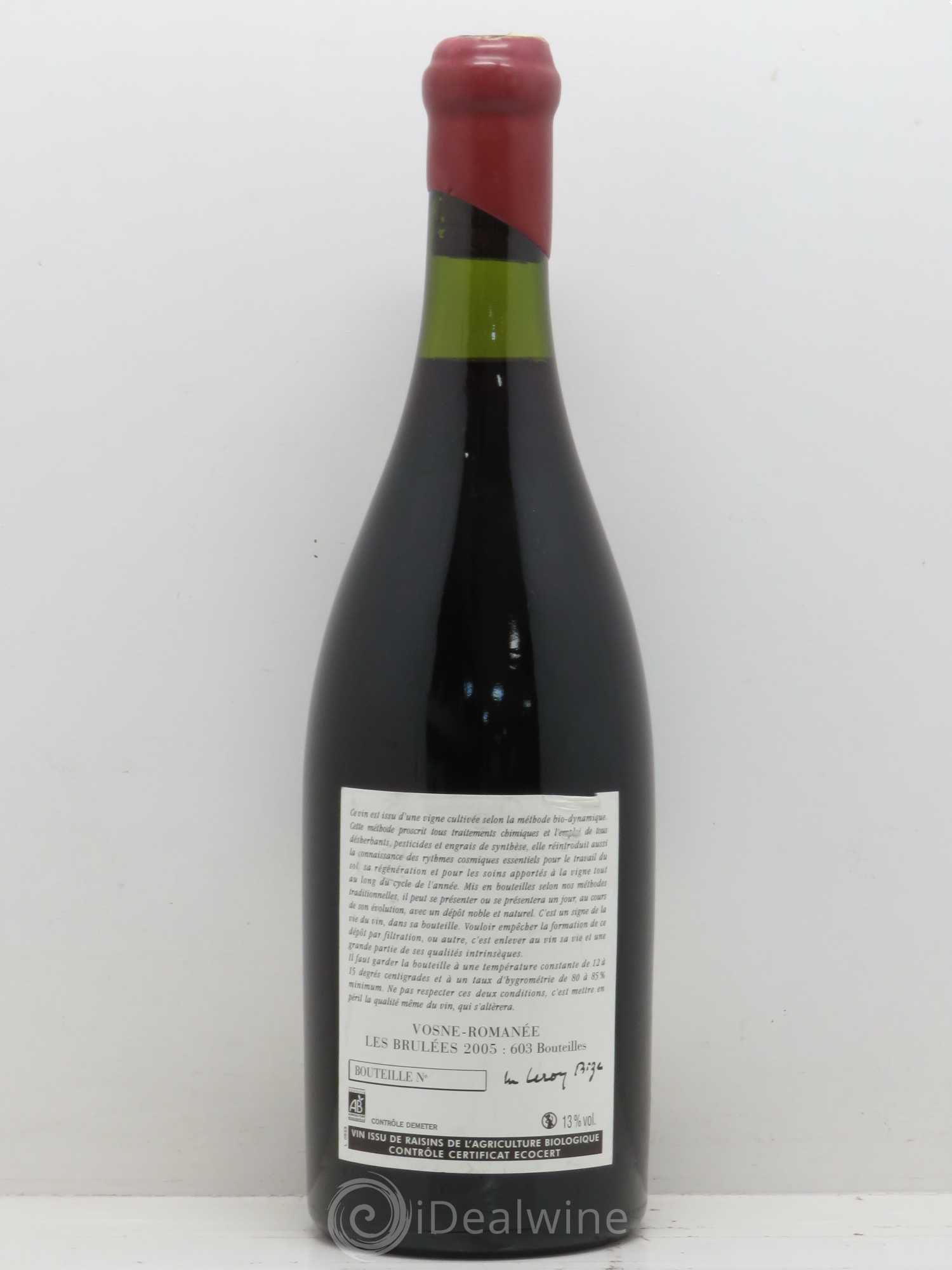 Vosne-Romanée 1er Cru Aux Brûlées Leroy (Domaine) 2005 - Lot de 1 bouteille - 1