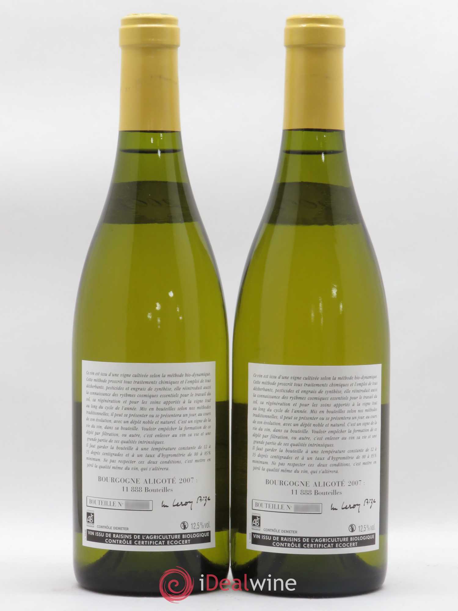 Bourgogne Aligoté Leroy (Domaine) 2007 - Lot de 2 bouteilles - 1