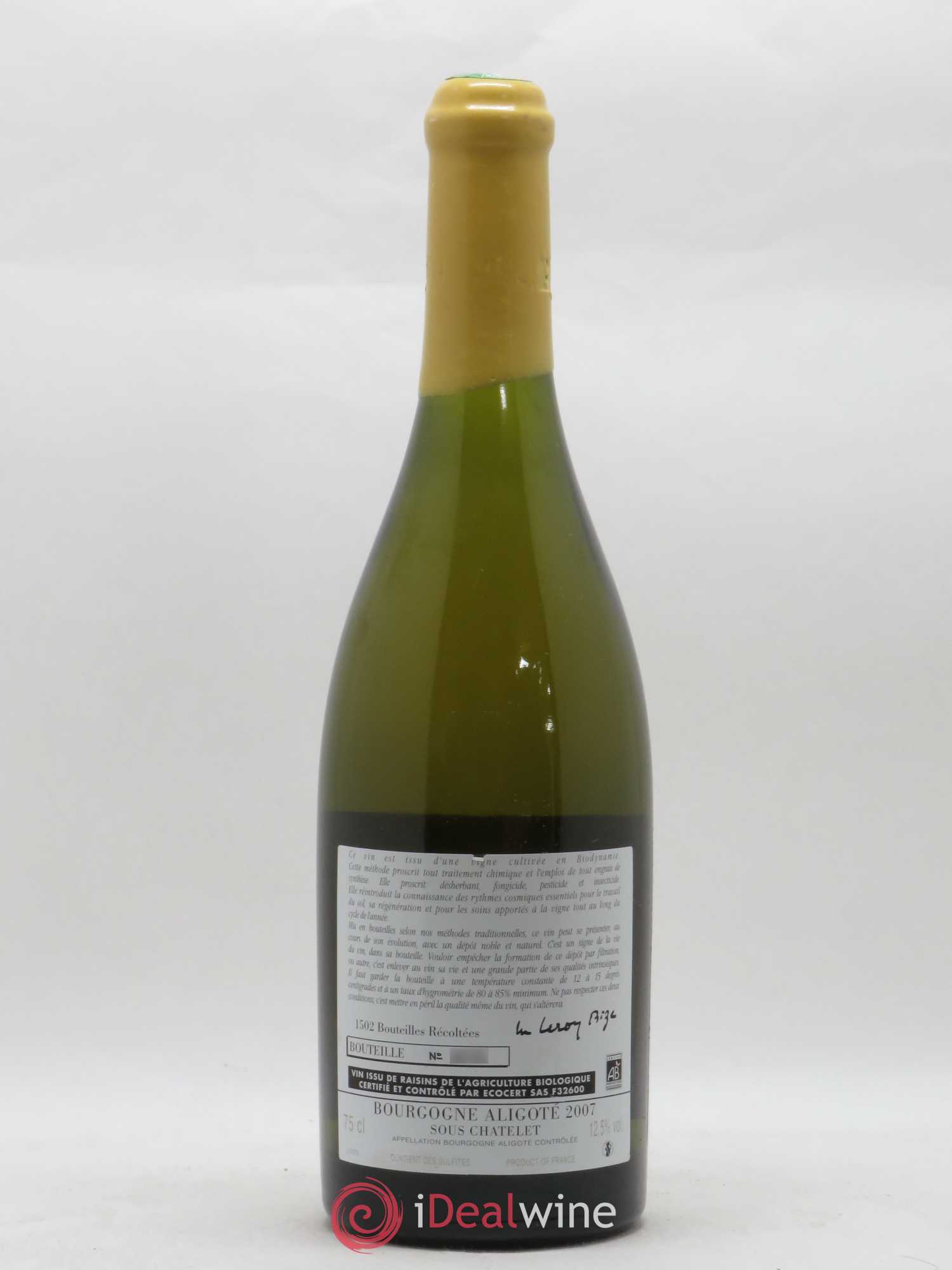 Bourgogne Aligoté Sous Chatelet d'Auvenay (Domaine) 2007 - Lot de 1 bouteille - 1