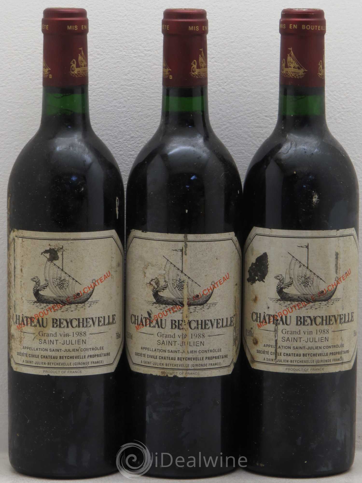 Château Beychevelle 4ème Grand Cru Classé 1988 - Lot de 3 bouteilles - 0