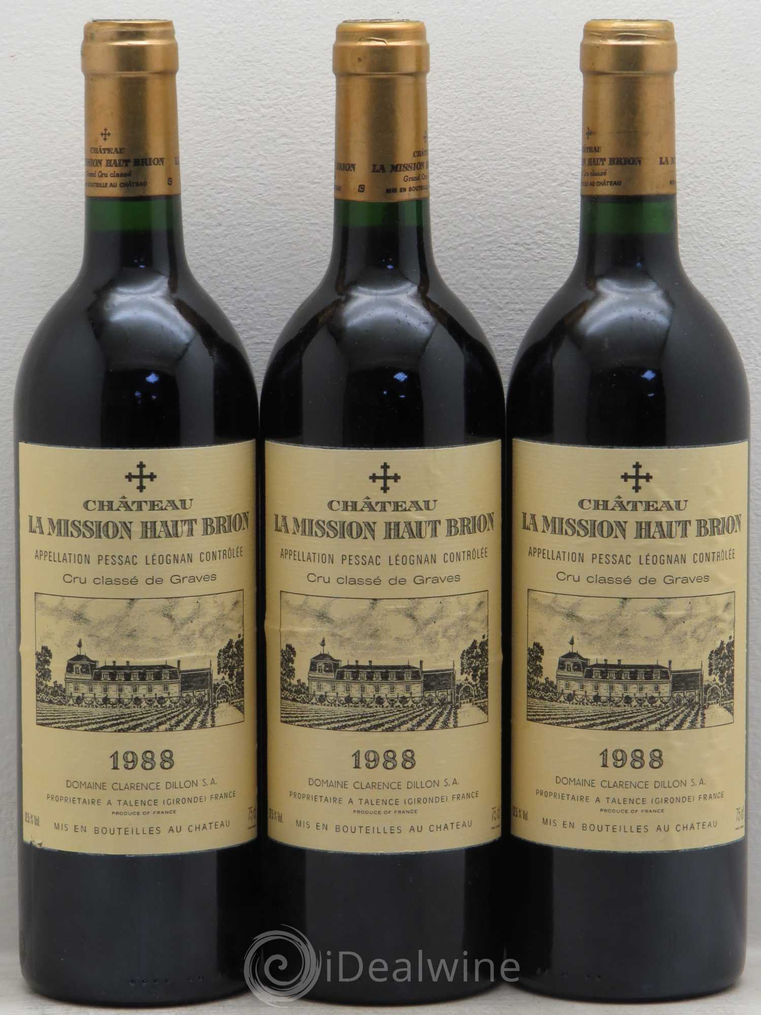 Château la Mission Haut-Brion Cru Classé de Graves 1988 - Lot de 3 bouteilles - 0