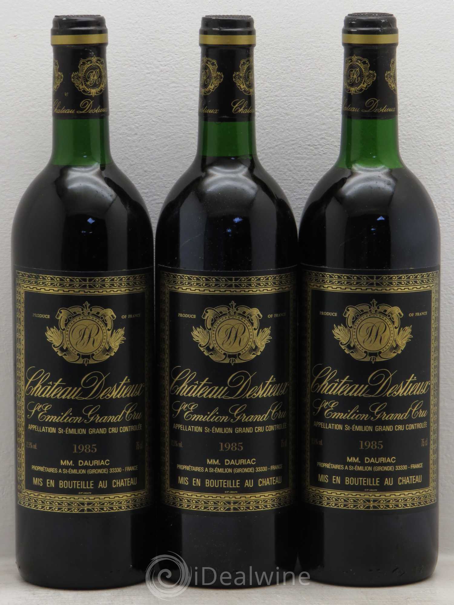 Château Destieux Grand Cru Classé 1985 - Lot de 3 bouteilles - 0