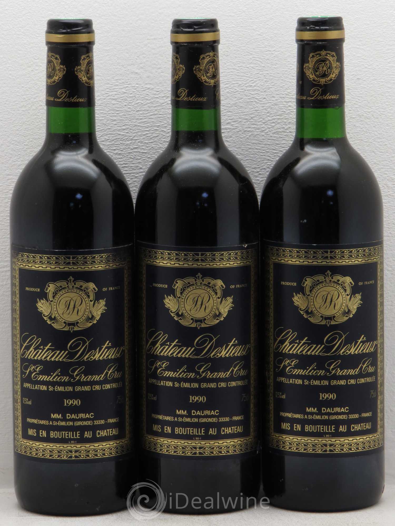 Château Destieux Grand Cru Classé 1990 - Lot de 3 bouteilles - 0