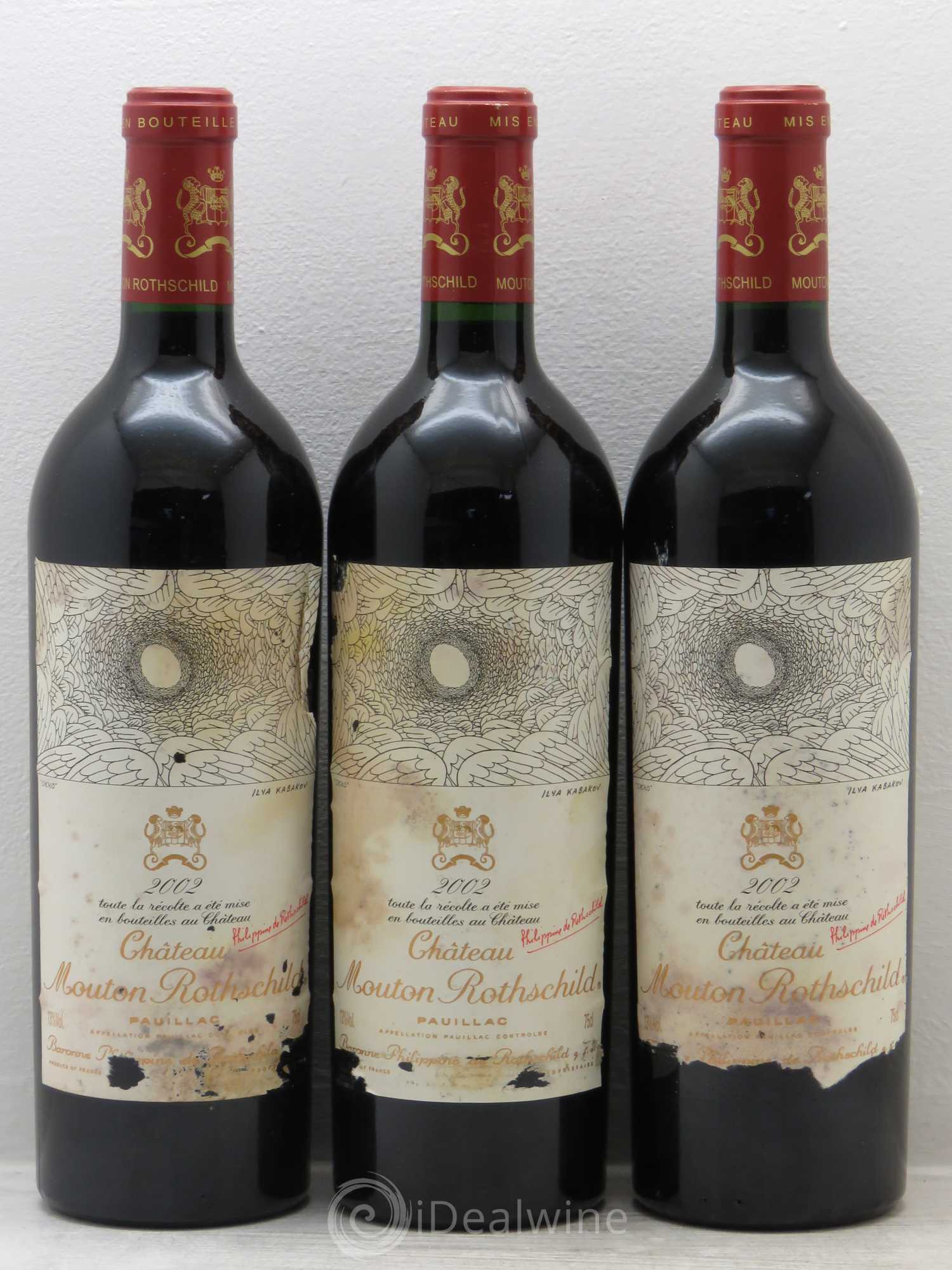 Château Mouton Rothschild 1er Grand Cru Classé 2002 - Lot de 3 bouteilles - 0