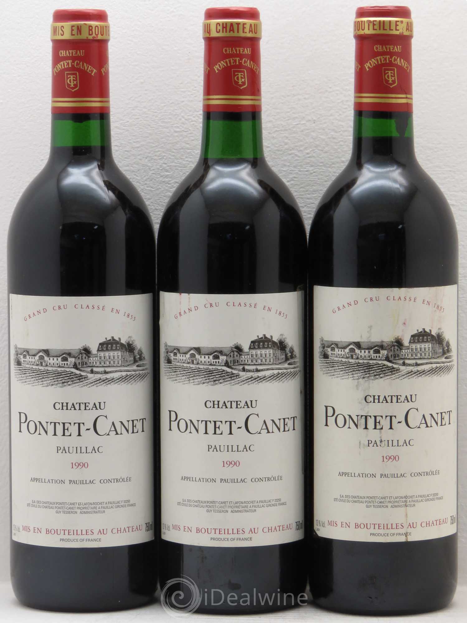 Château Pontet Canet 5ème Grand Cru Classé 1990 - Lot de 3 bouteilles - 0