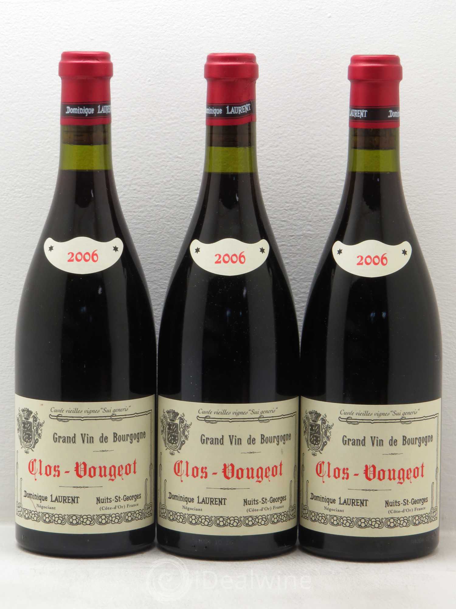 Clos de Vougeot Grand Cru Vieilles vignes Sui Generis Dominique Laurent Sui Generis 2006 - Lot de 3 bouteilles - 0
