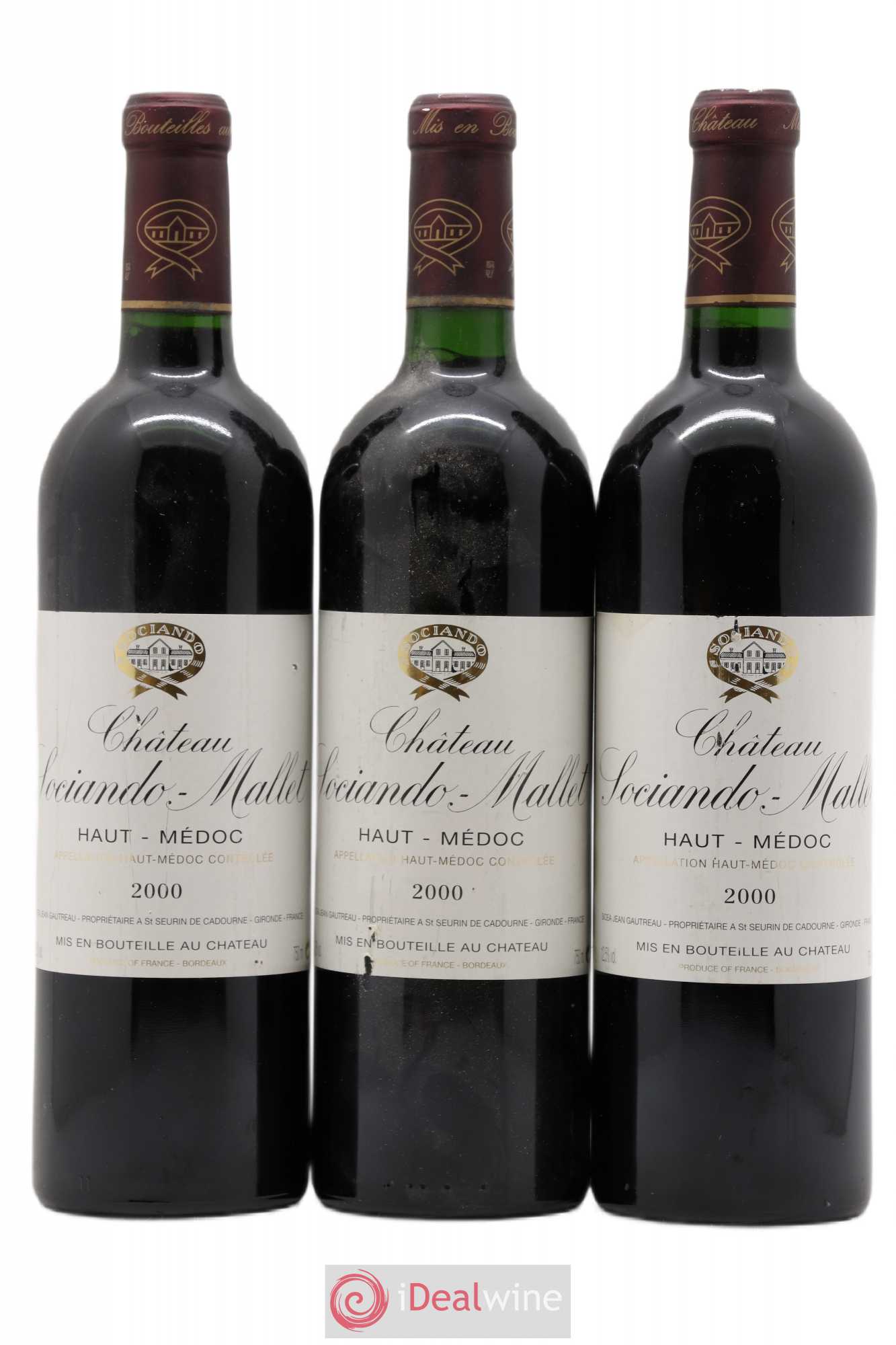 Château Sociando Mallet 2000 - Lot de 3 bouteilles - 0