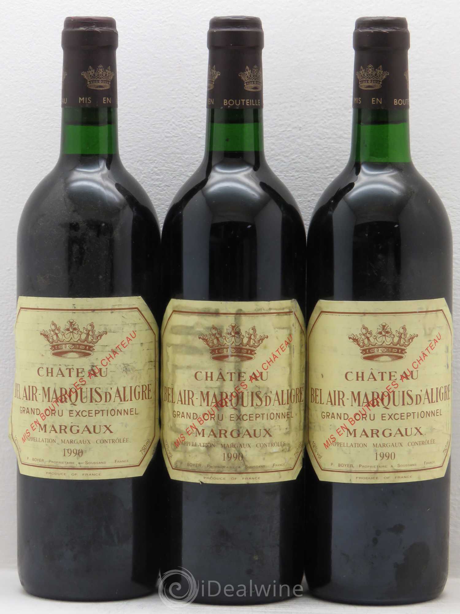 Château Bel Air Marquis d'Aligre 1990 - Lot de 3 bouteilles - 0