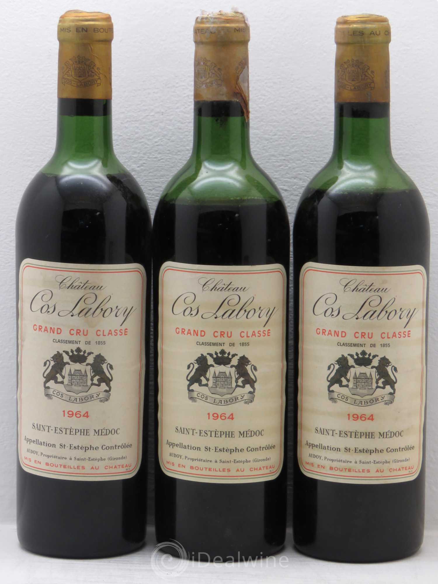 Château Cos Labory 5ème Grand Cru Classé 1964 - Lot de 3 bouteilles - 0