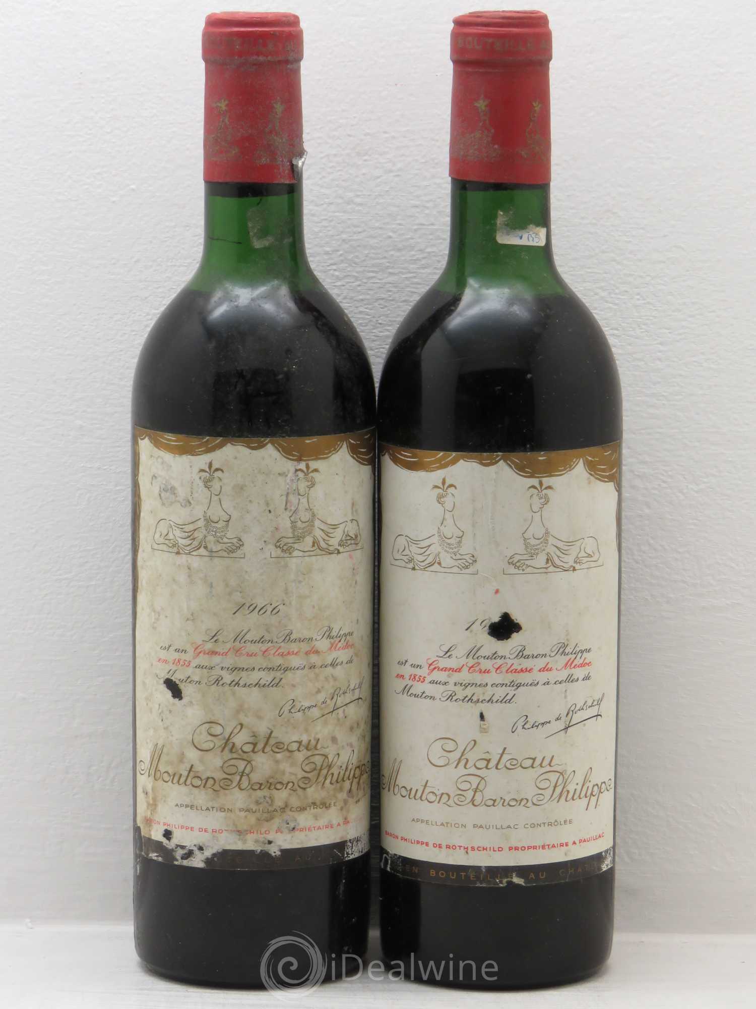 Château d' Armailhac - Mouton Baron(ne) Philippe 5ème Grand Cru Classé 1966 - Lot de 2 bouteilles - 0