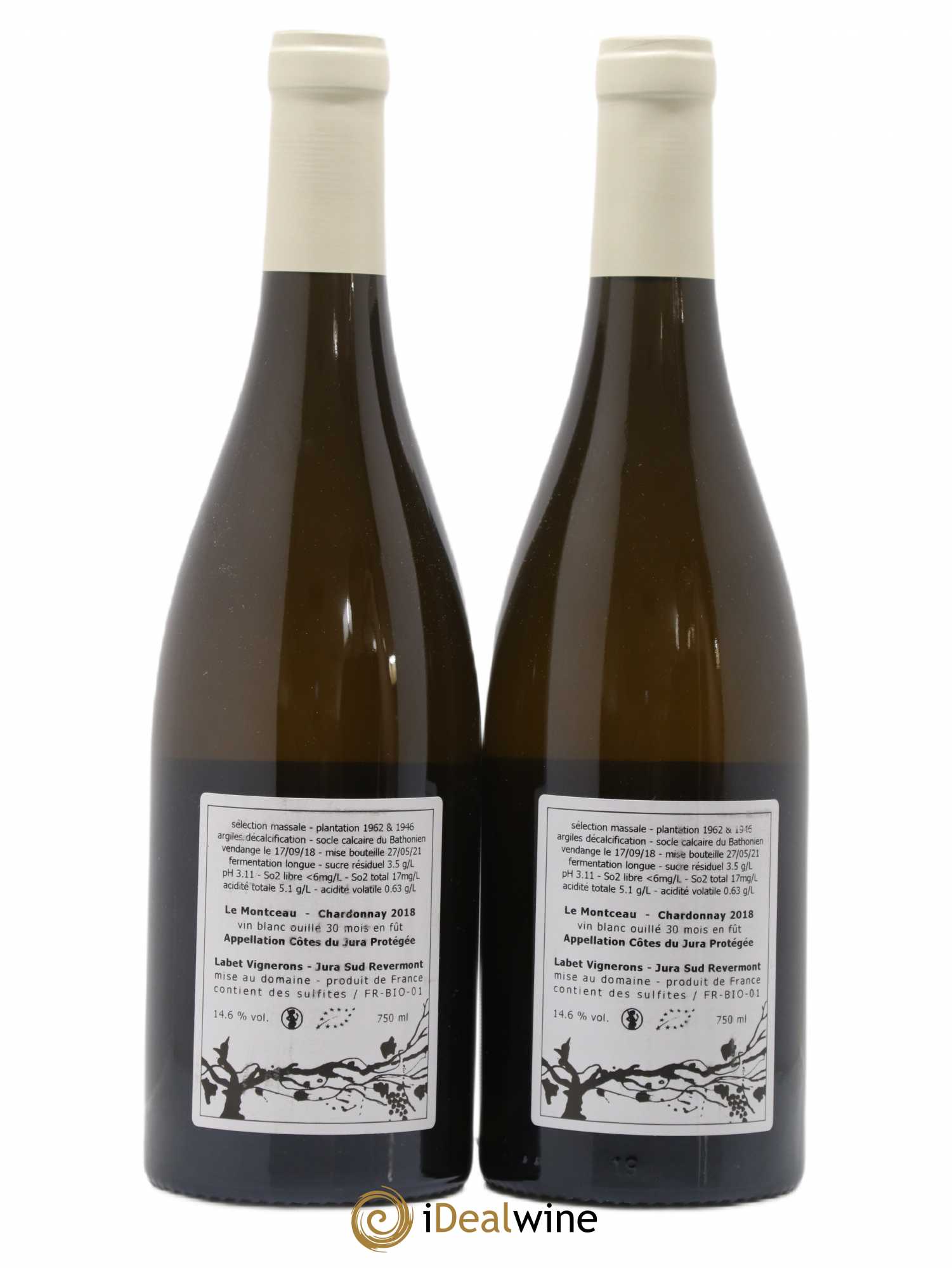 Côtes du Jura Chardonnay Le Montceau Romain - Julien - Charline Labet 2018 - Lot de 2 bouteilles - 1