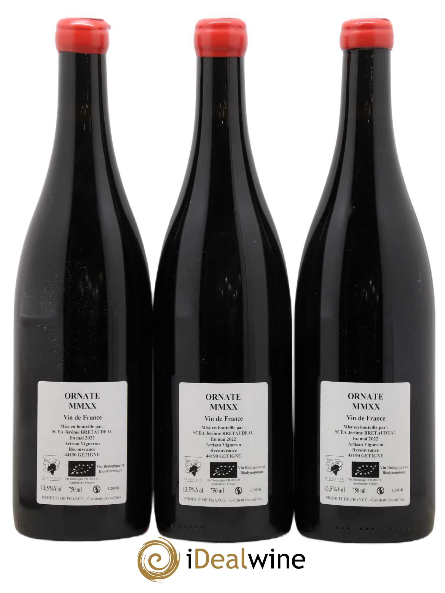 Vin de France Merlot Ornaté Jérôme Bretaudeau - Domaine de Bellevue (sans prix de réserve) (sans prix de réserve) 2020 - Lot de 3 bouteilles - 1
