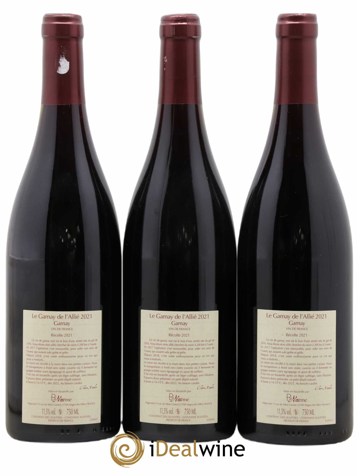 Vin de France Le Gamay de l'Allié Binaume Bizot-Naudin 2021 - Lot de 3 bouteilles - 1