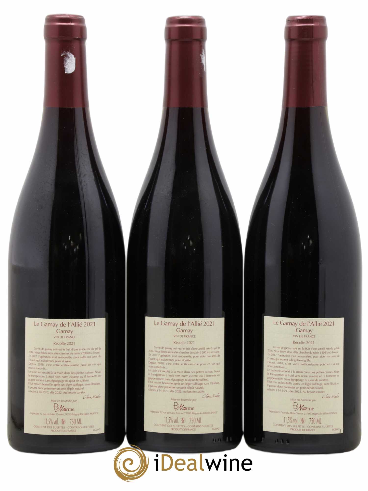 Vin de France Le Gamay de l'Allié Binaume Bizot-Naudin 2021 - Lot de 3 bouteilles - 1