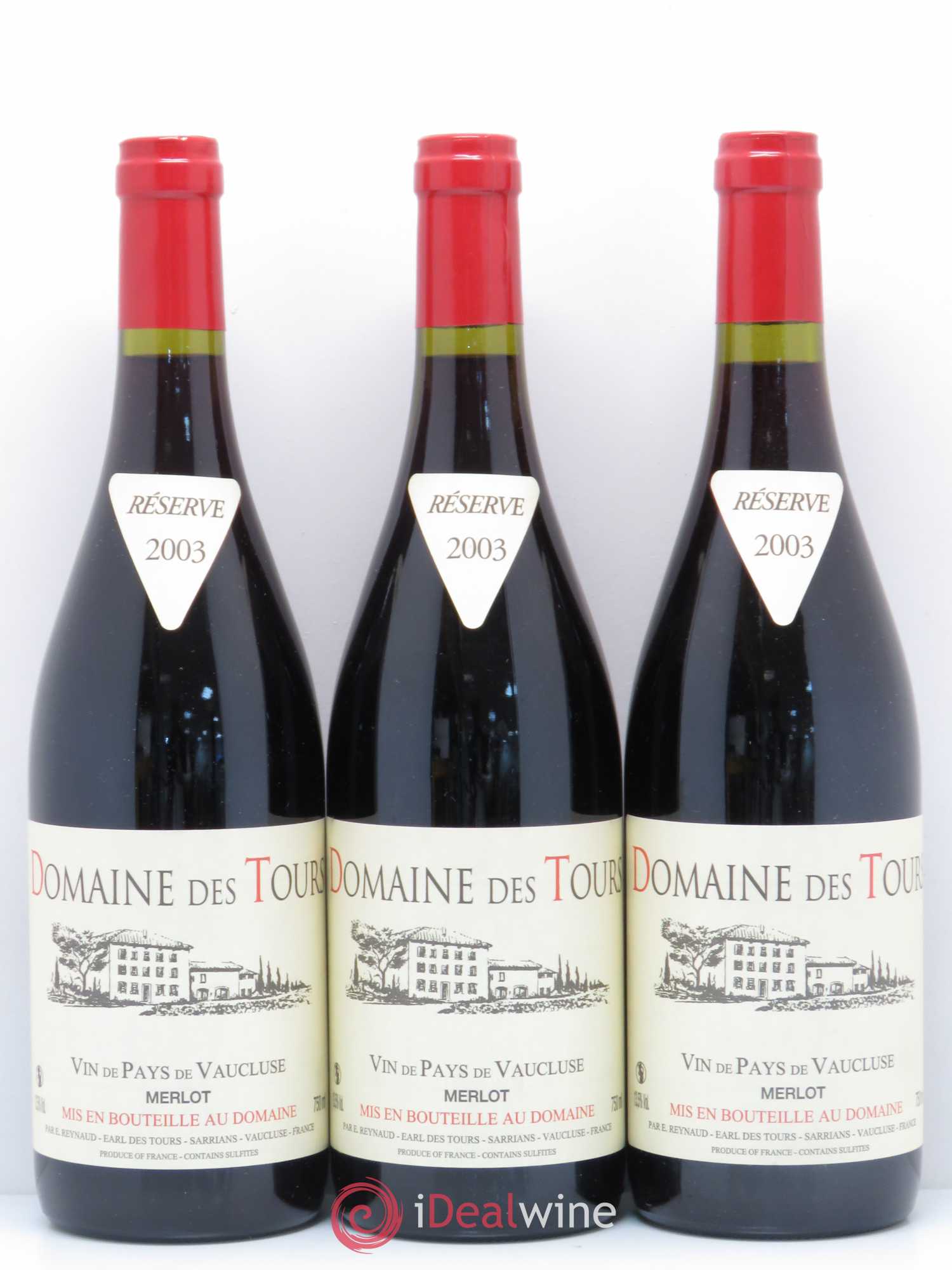 Vaucluse (Vin de Pays de Vaucluse) Domaine des Tours Emmanuel Reynaud Merlot 2003 - Lot de 3 bouteilles - 0