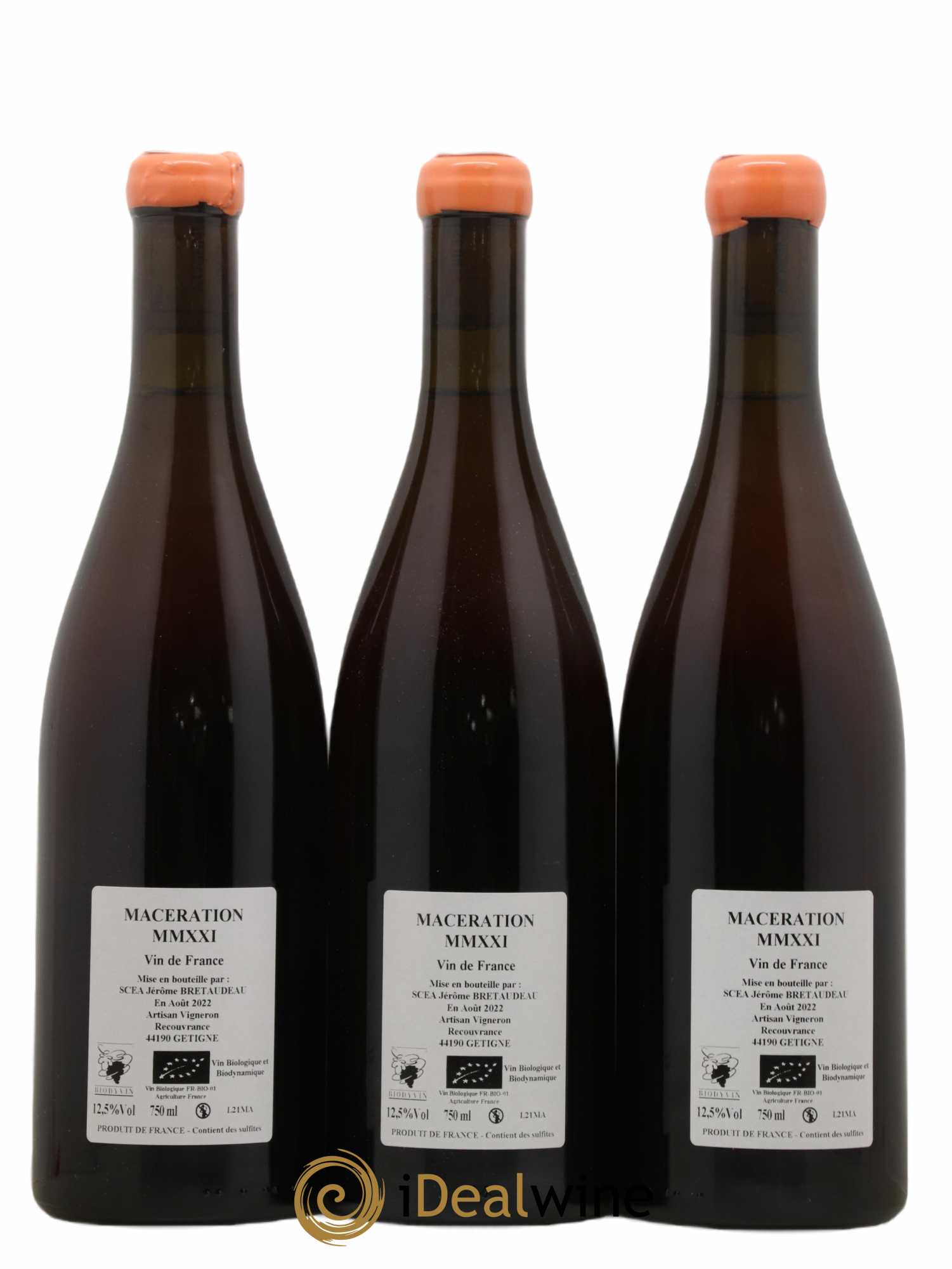Vin de France Macération Jérôme Bretaudeau - Domaine de Bellevue  (sans prix de réserve) 2021 - Lot de 3 bouteilles - 1