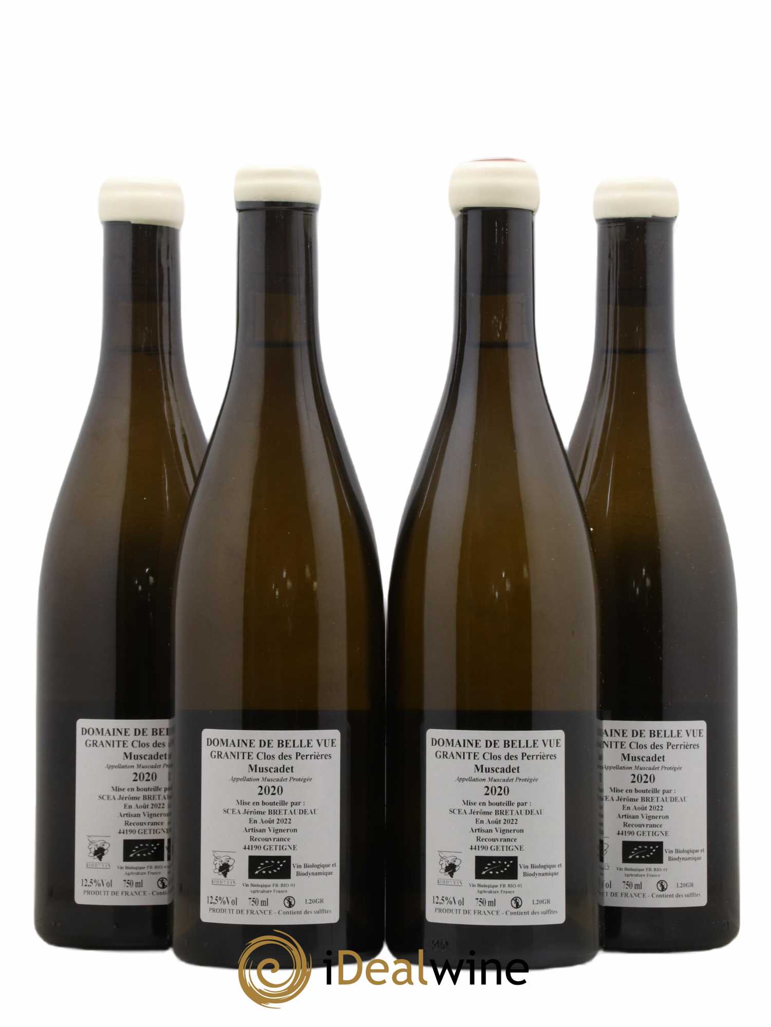 Muscadet-Sèvre-et-Maine Granite Clos des Perrières Jérôme Bretaudeau - Domaine de Bellevue  (no reserve) 2020 - Lot of 4 bottles - 1