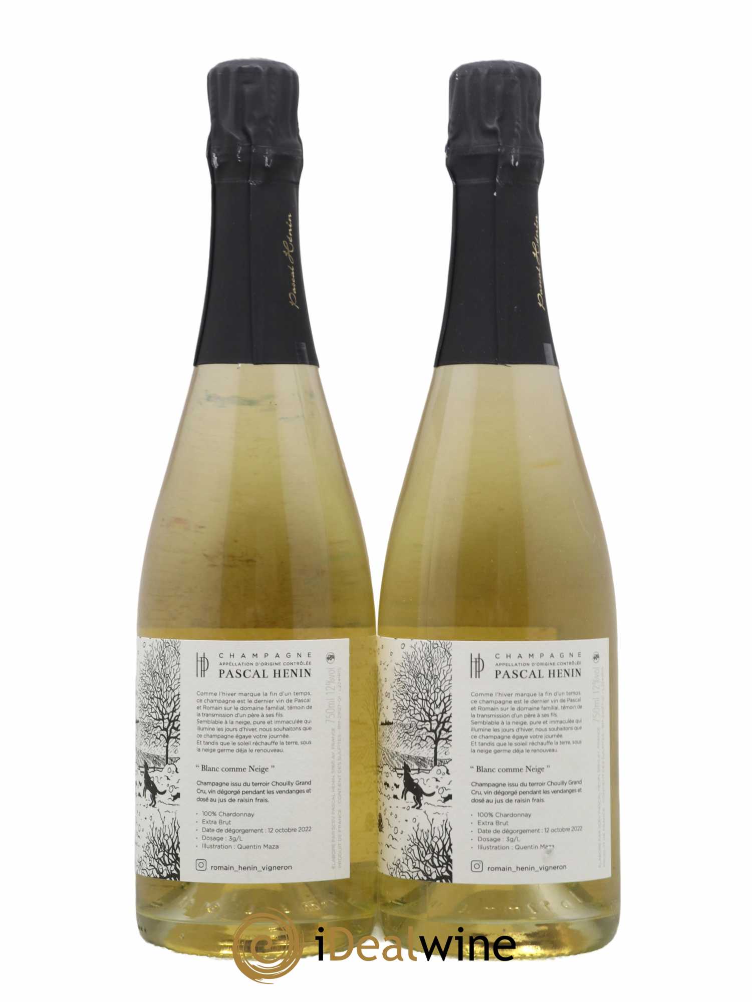 Champagne Blanc Comme Neige Quentin Maza Pascal Henin - Lot de 2 bouteilles - 1