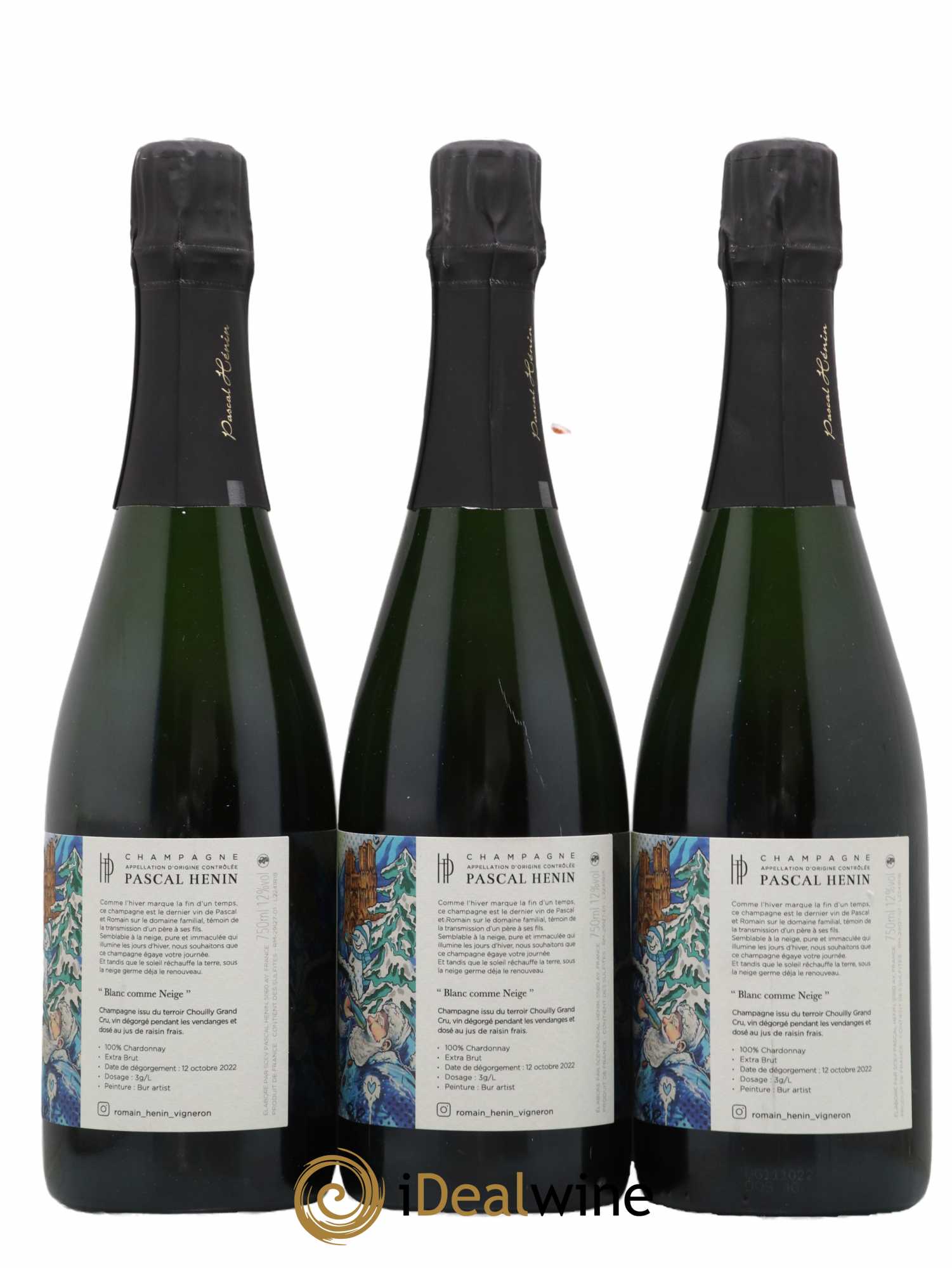 Champagne Edition Bur Artist Blanc Comme Neige Pascal Henin - Lot de 3 bouteilles - 1