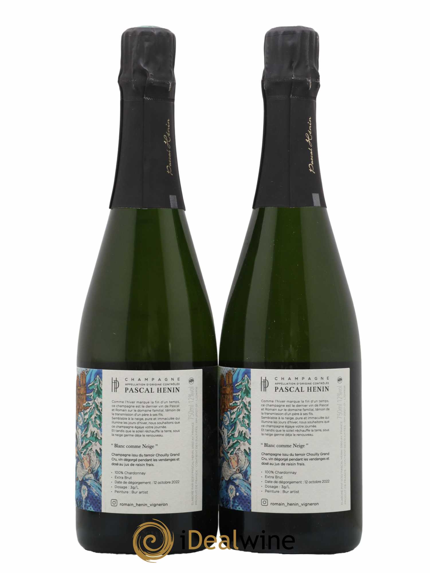 Champagne Edition Bur Artist Blanc Comme Neige Pascal Henin - Lot de 2 bouteilles - 1