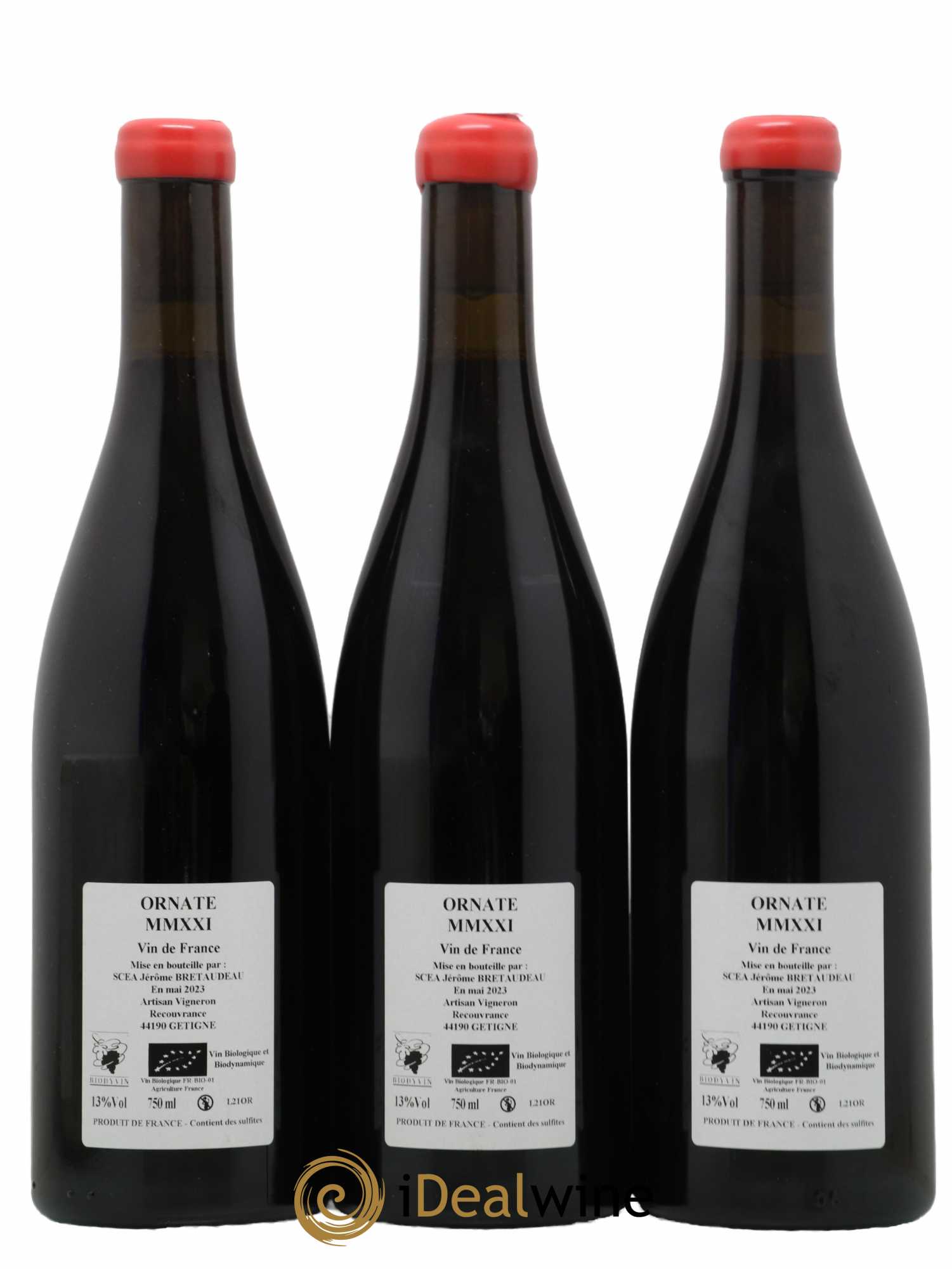 Vin de France Merlot Ornaté Jérôme Bretaudeau - Domaine de Bellevue 2021 - Lot of 3 bottles - 1