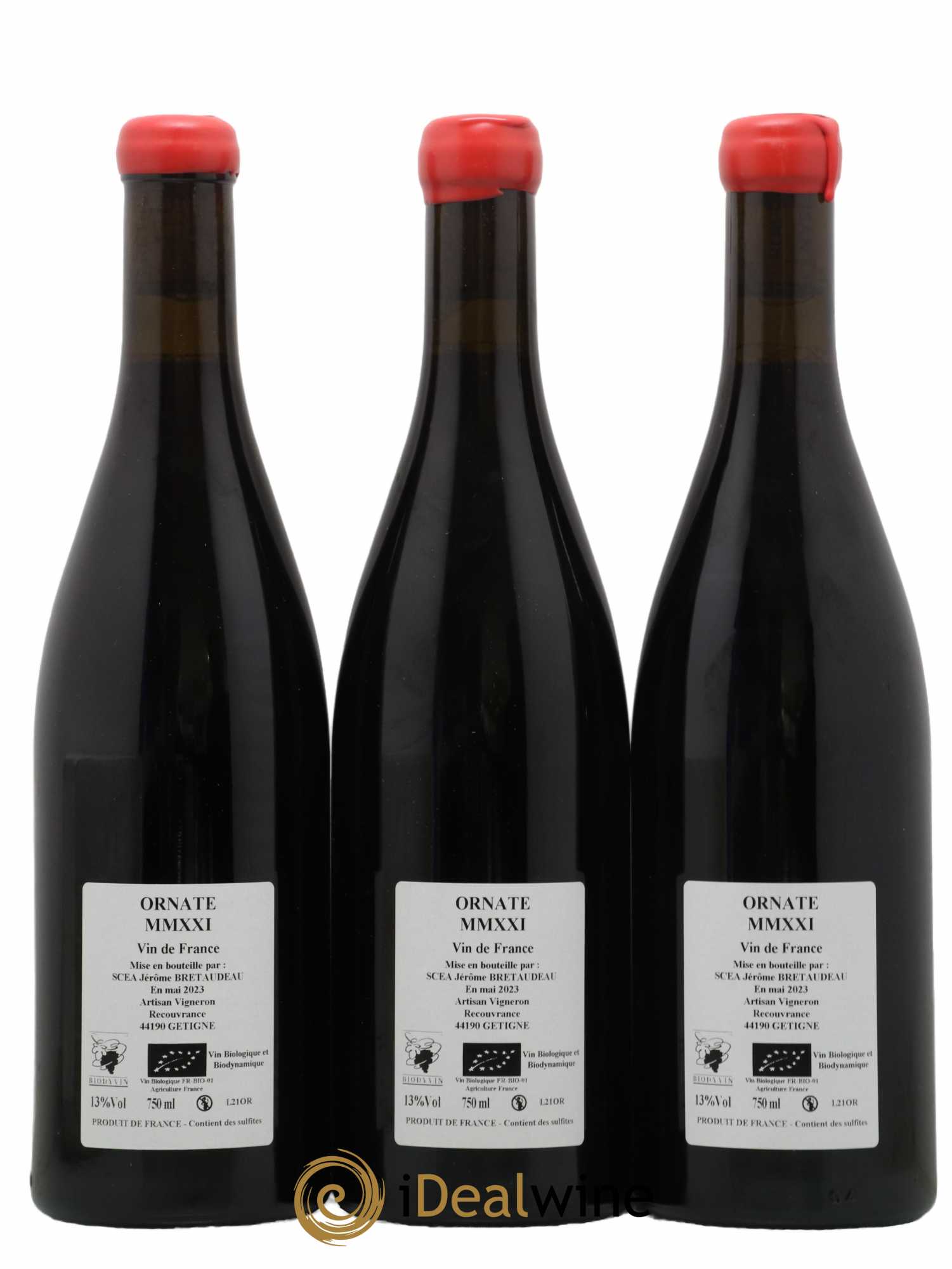 Vin de France Merlot Ornaté Jérôme Bretaudeau - Domaine de Bellevue 2021 - Lot of 3 bottles - 1