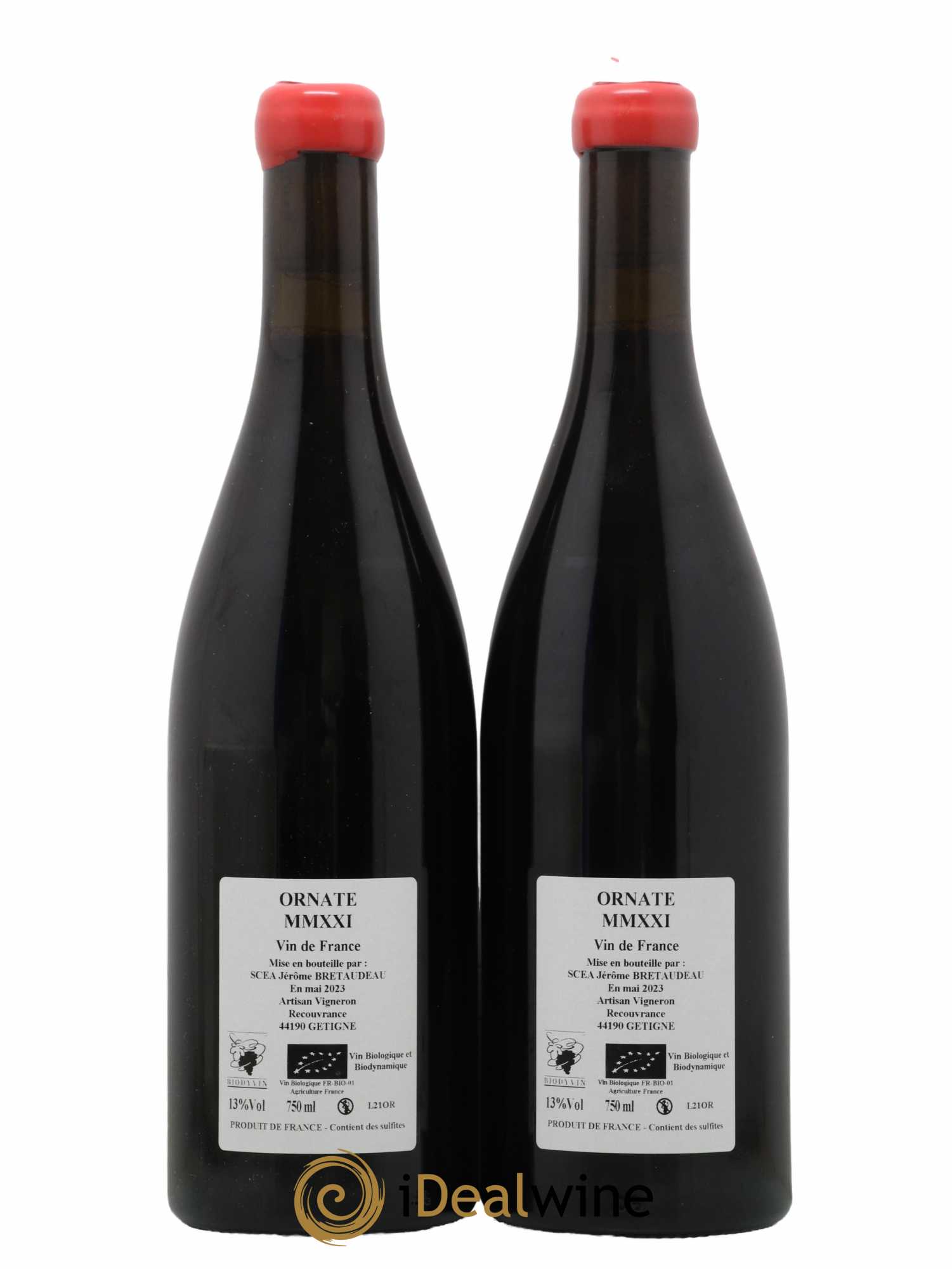 Vin de France Merlot Ornaté Jérôme Bretaudeau - Domaine de Bellevue 2021 - Lot of 2 bottles - 1
