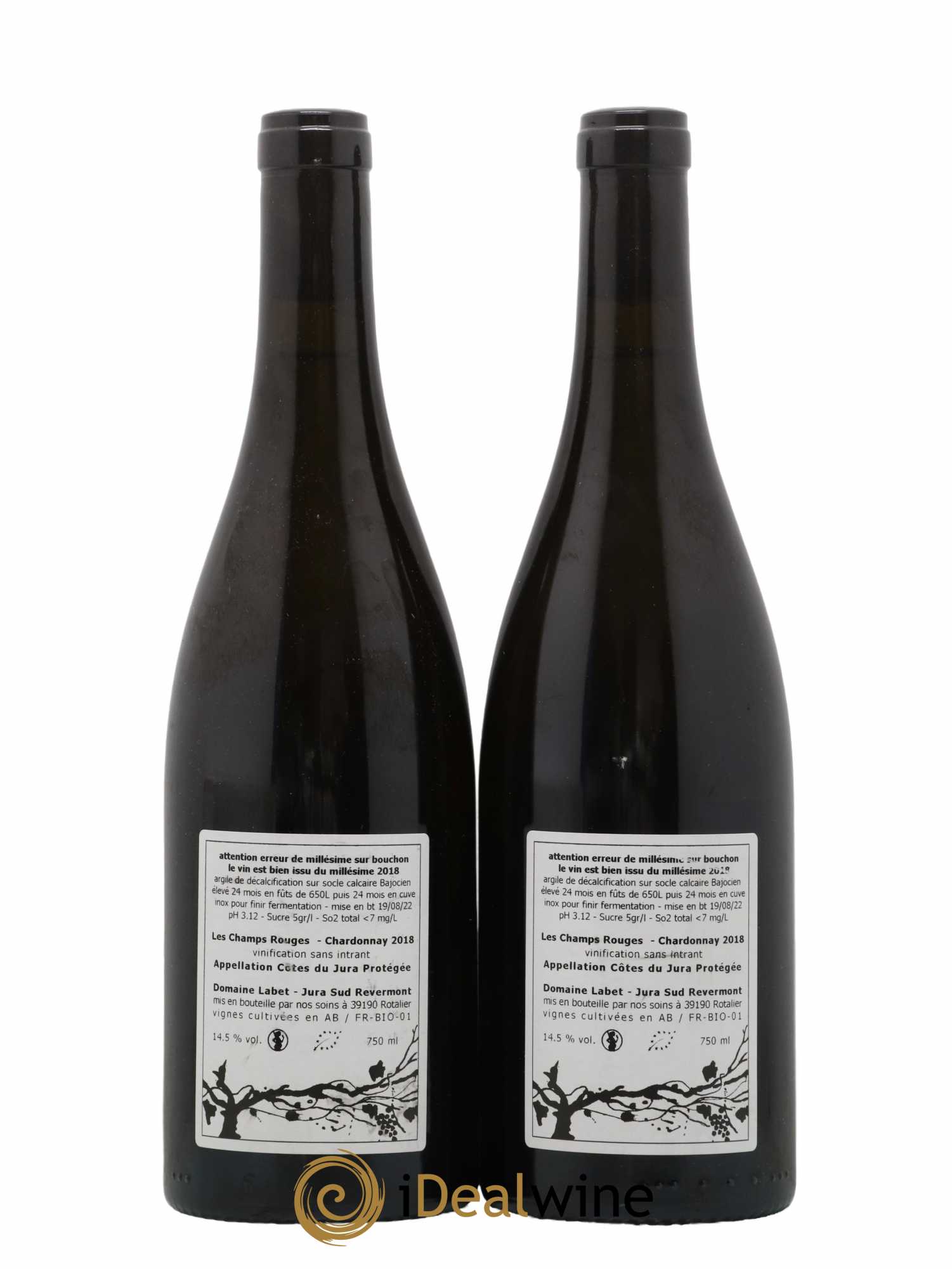 Côtes du Jura Chardonnay Les Champs Rouges Romain - Julien  - Charline Labet 2018 - Posten von 2 Flaschen - 1