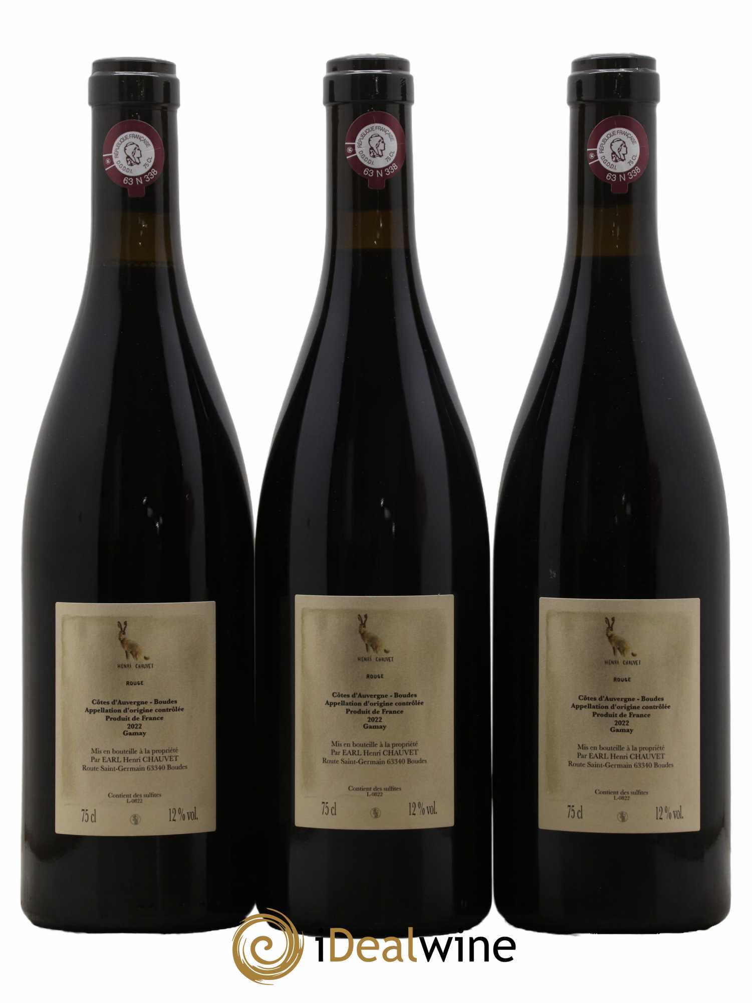 Vin de France Côtes d'Auvergne Rouge Domaine Henri Chauvet 2022 - Lot de 3 bouteilles - 1