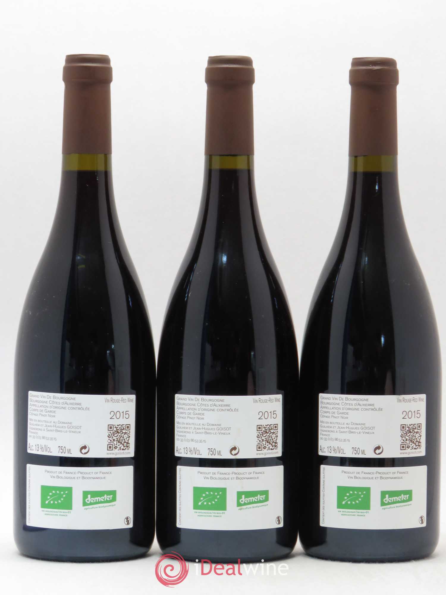 Bourgogne Cotes d'Auxerre Corps de Garde Goisot 2015 - Posten von 3 Flaschen - 1