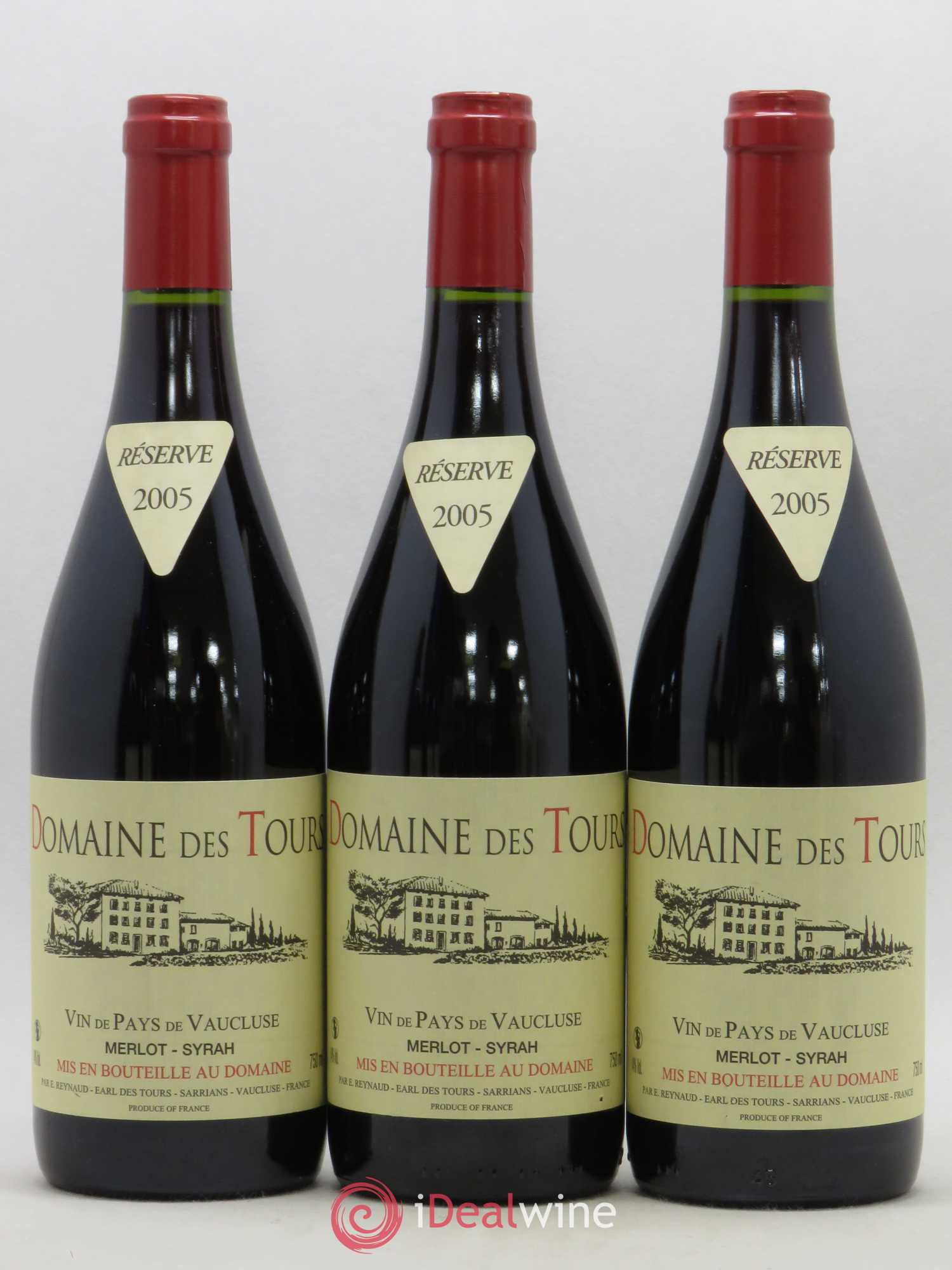 Vaucluse Domaine des Tours Merlot-Syrah Emmanuel Reynaud 2005 - Lot de 3 bouteilles - 0