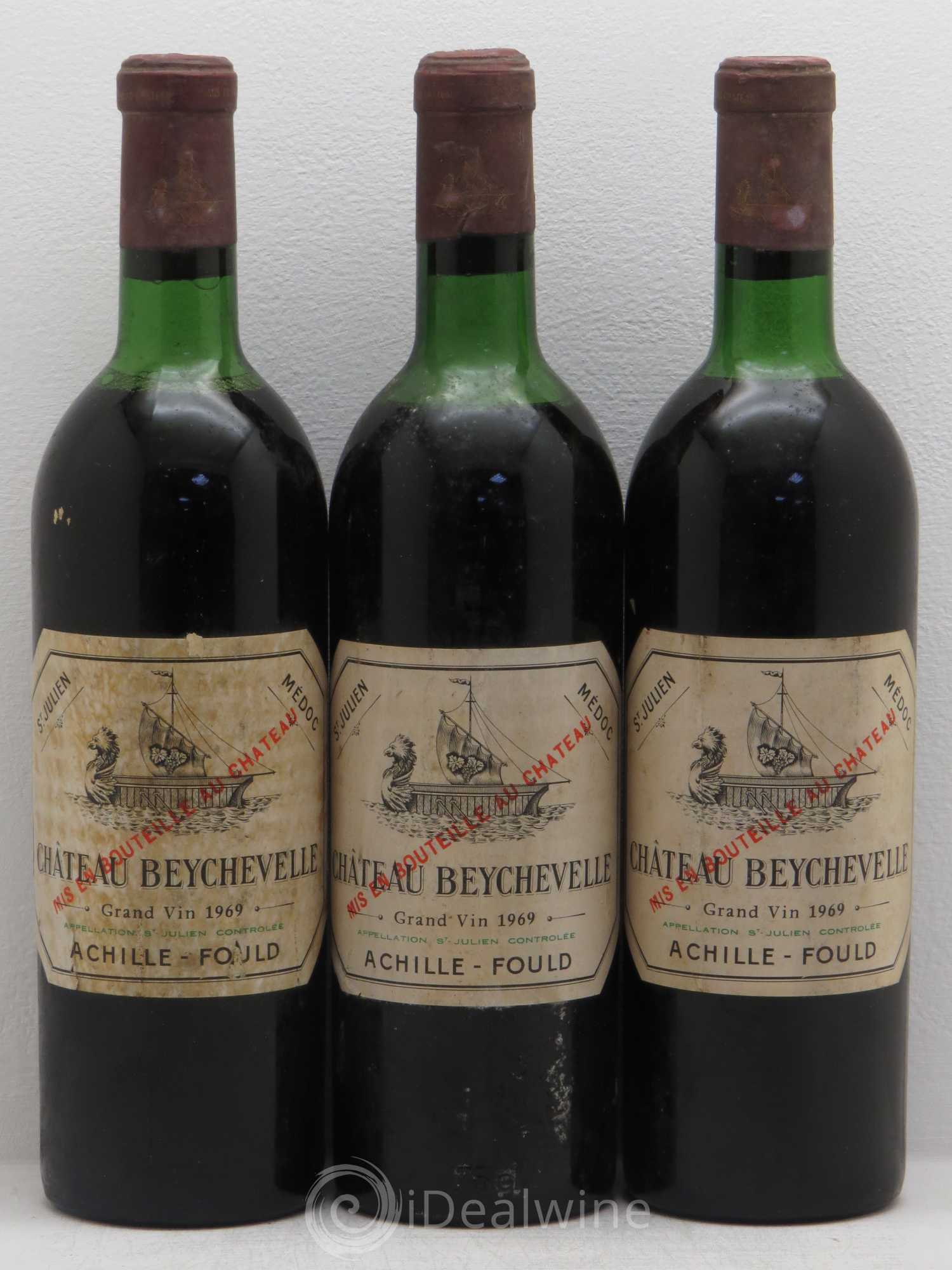 Château Beychevelle 4ème Grand Cru Classé 1969 - Lot de 3 bouteilles - 0