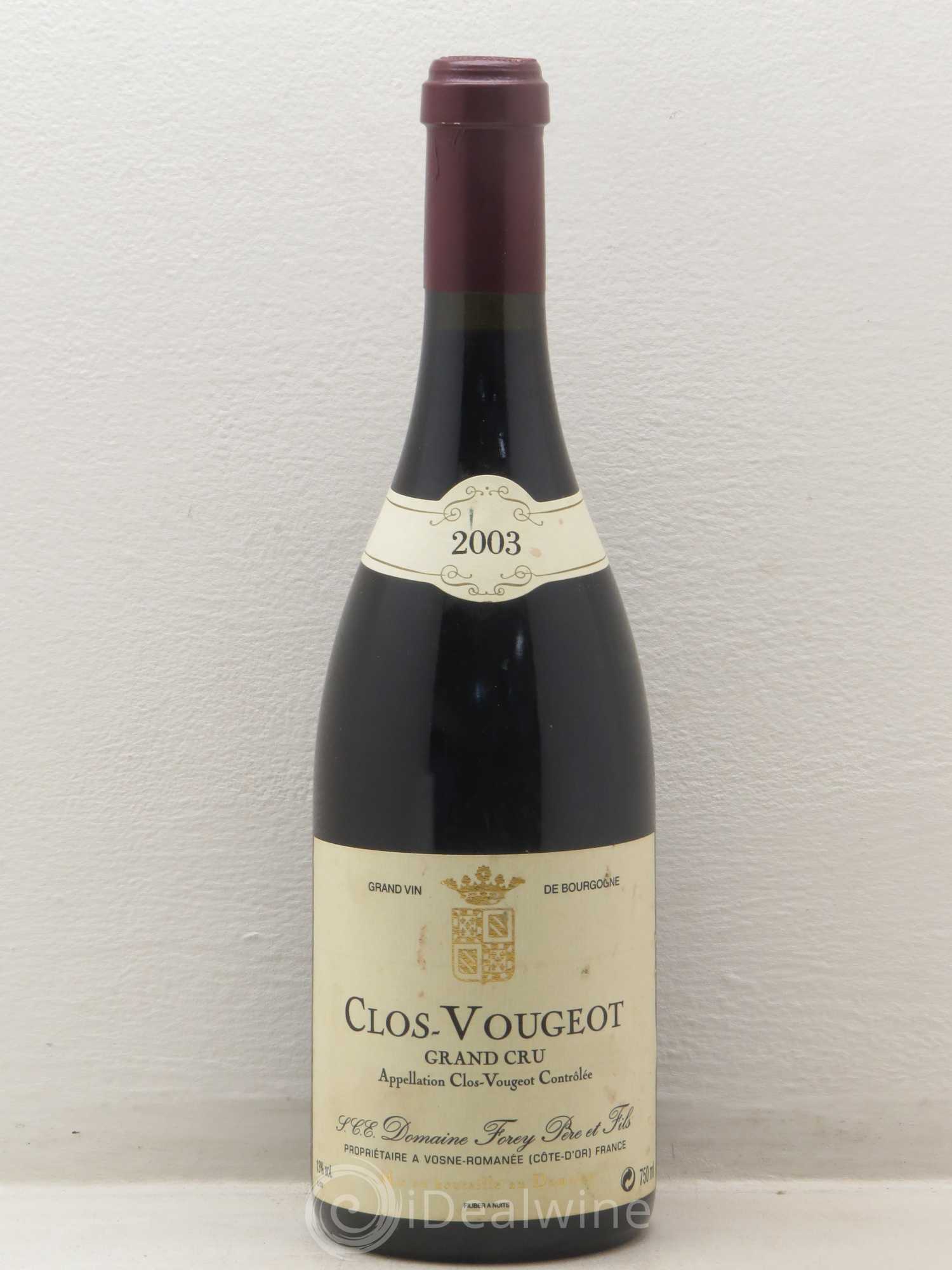 Clos de Vougeot Grand Cru Domaine Forey 2003 - Lot de 1 bouteille - 0