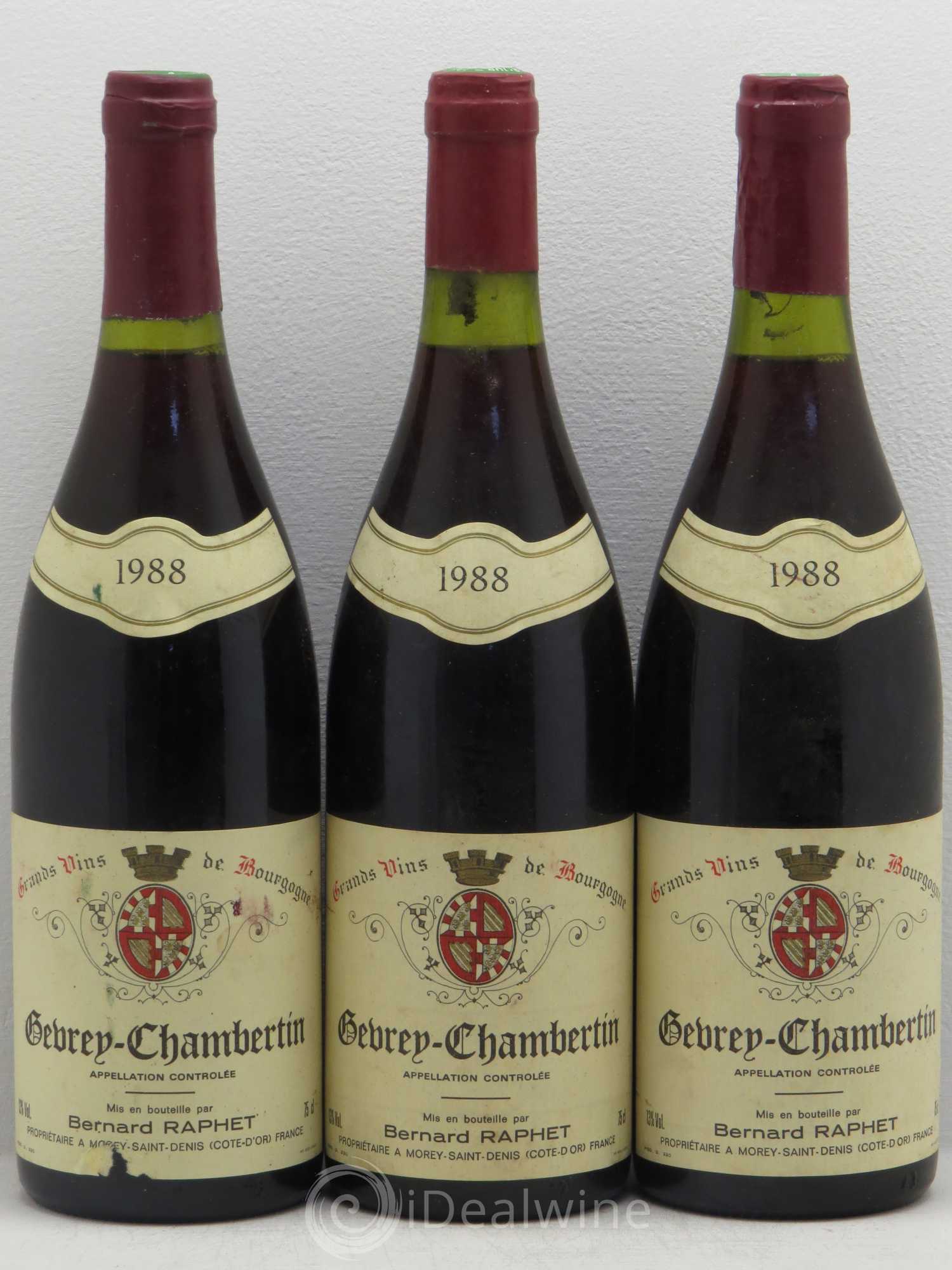 Gevrey-Chambertin Bernard Raphet 1988 - Lot de 3 bouteilles - 0