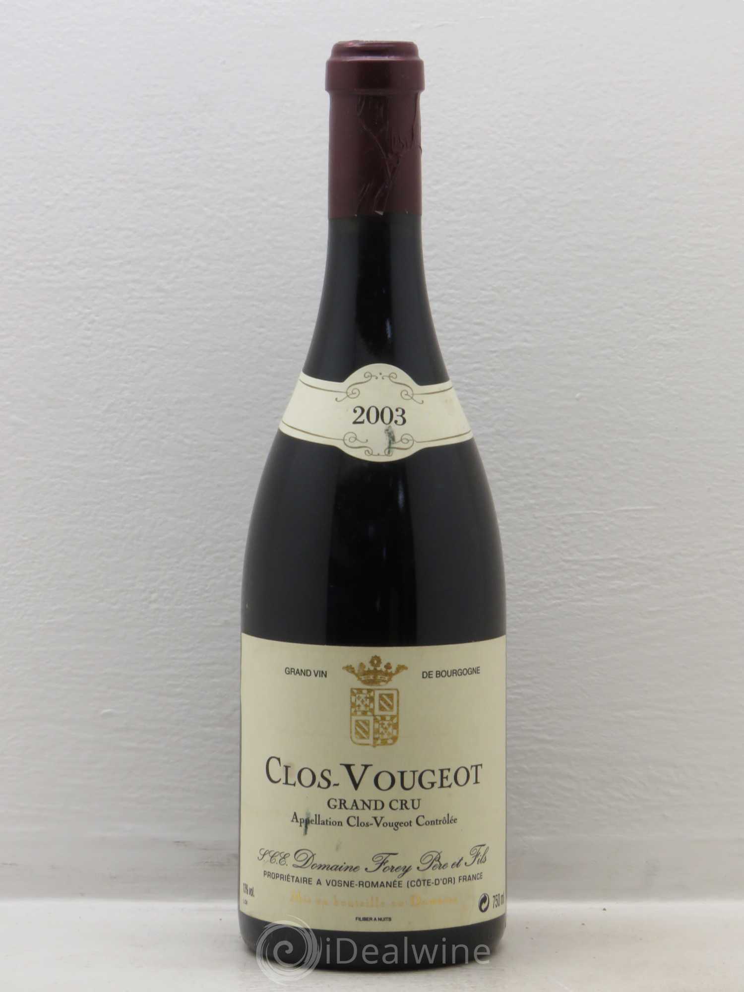 Clos de Vougeot Grand Cru Domaine Forey 2003 - Lot de 1 bouteille - 0