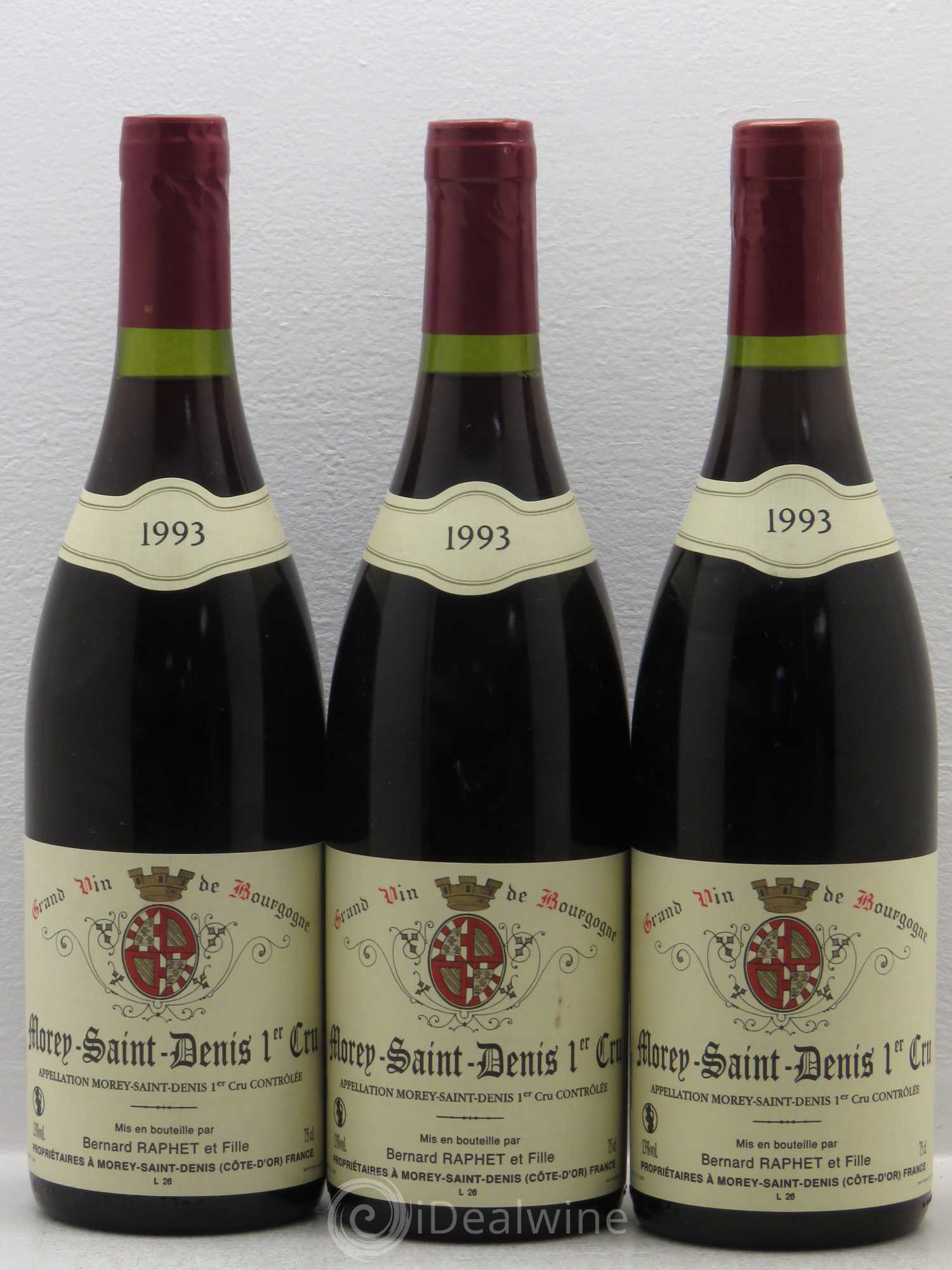 Morey-Saint-Denis 1er Cru Domaine Bernard Raphet 1993 - Lot de 3 bouteilles - 0