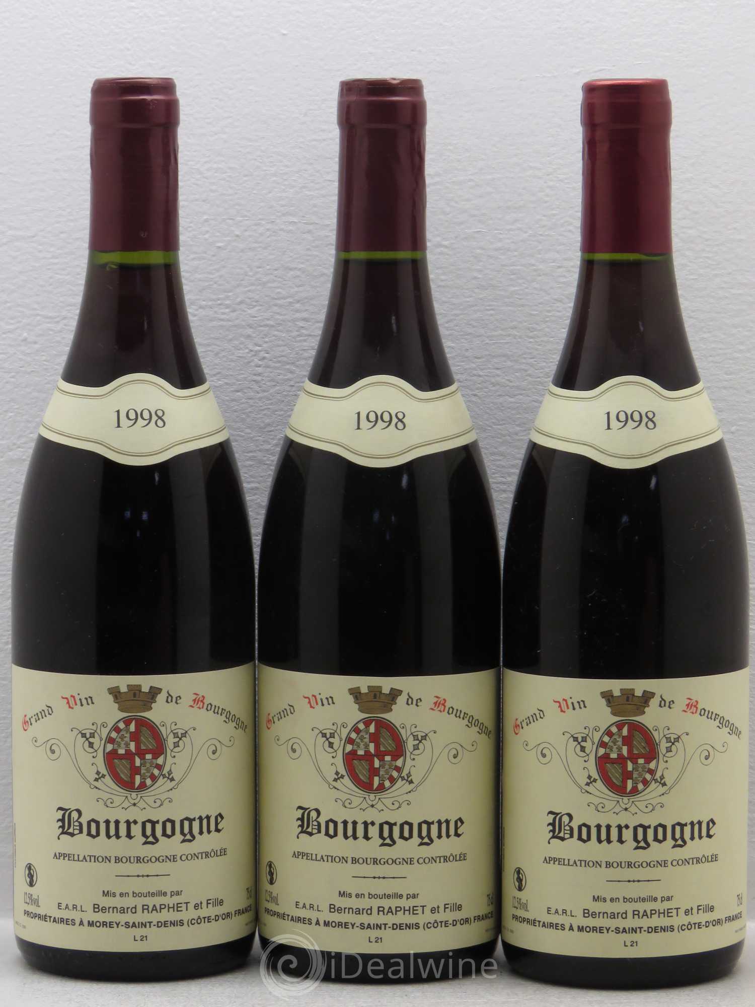 Bourgogne Domaine Bernard Raphet (sans prix de réserve) 1998 - Posten von 3 Flaschen - 0