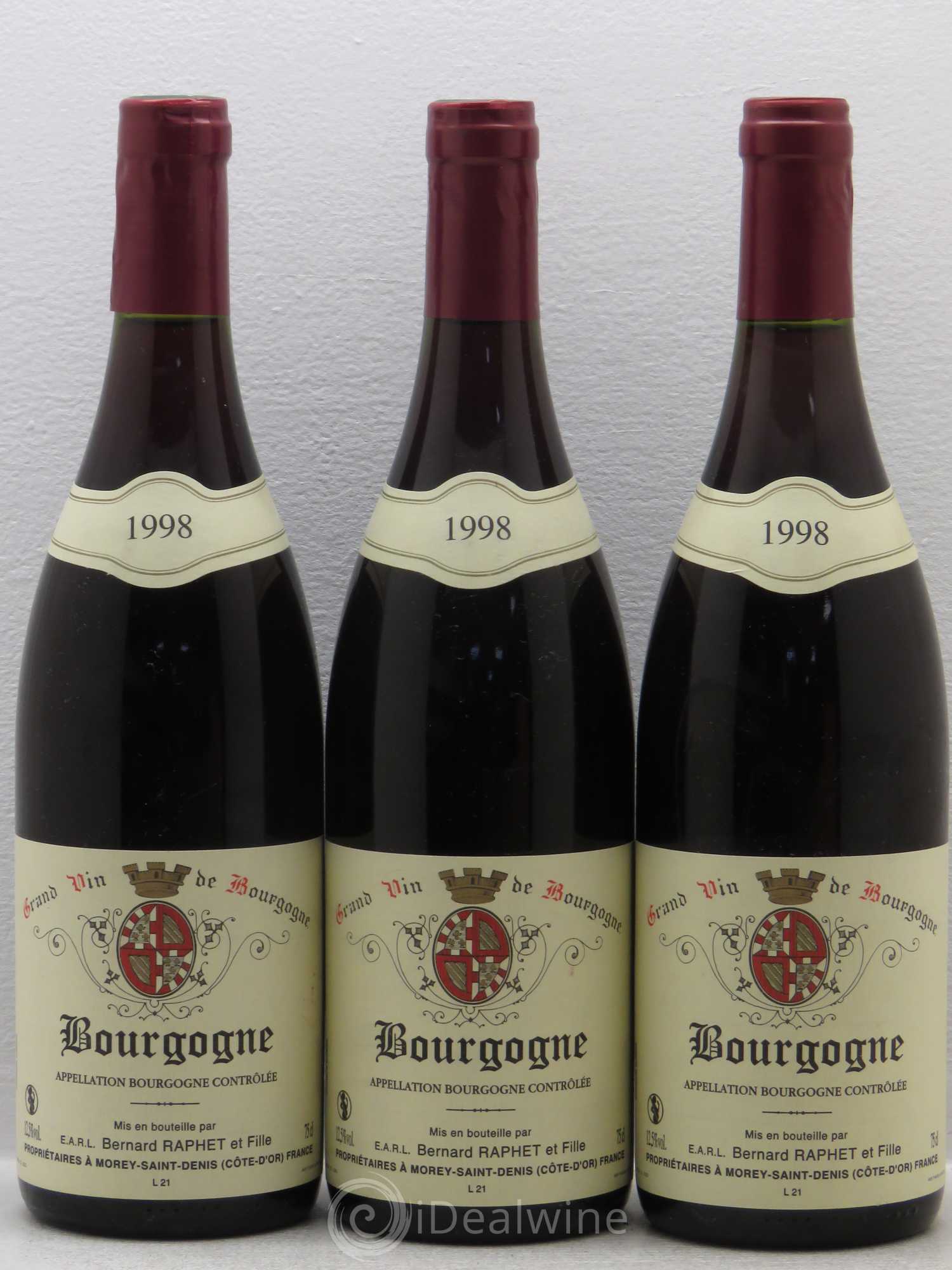 Bourgogne Domaine Bernard Raphet (sans prix de réserve) 1998 - Posten von 3 Flaschen - 0