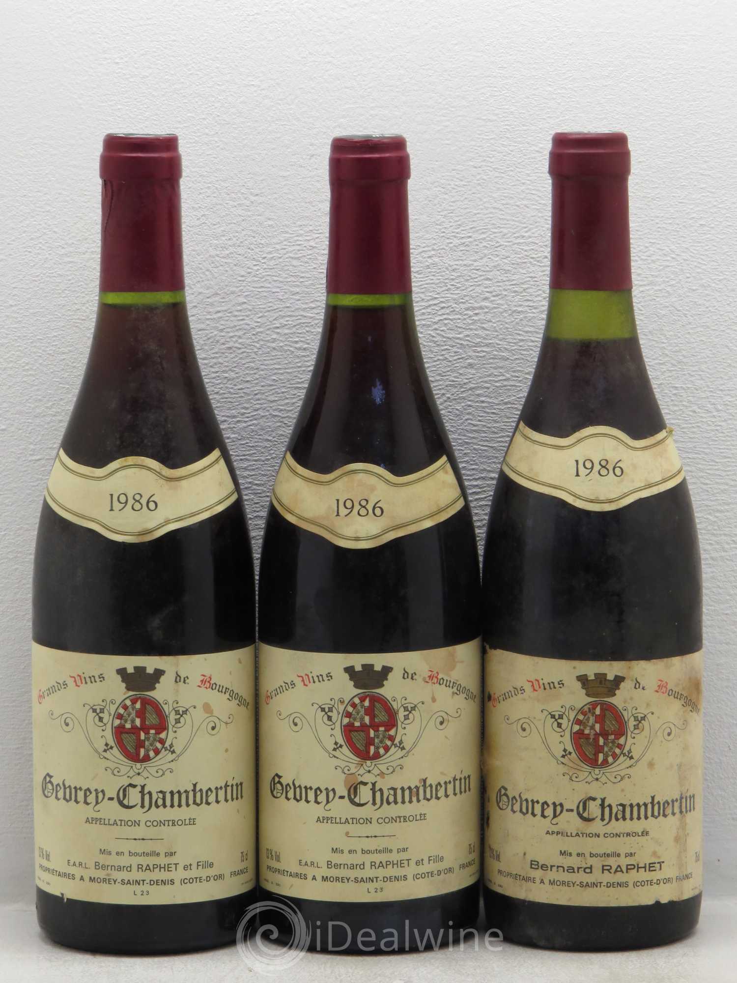 Gevrey-Chambertin Bernard Raphet 1986 - Posten von 3 Flaschen - 0