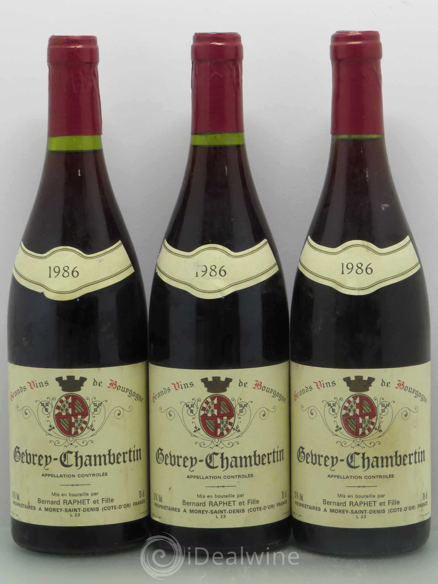 Gevrey-Chambertin Domaine Bernard Raphet 1986 - Lot de 3 bouteilles - 0