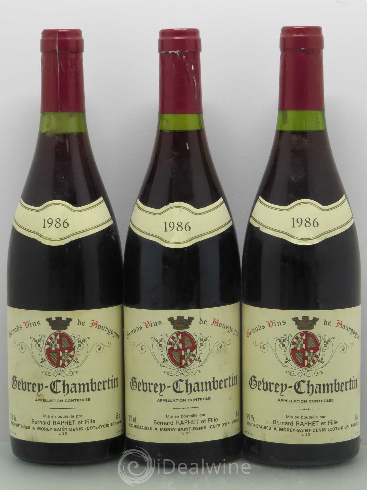 Gevrey-Chambertin Domaine Bernard Raphet 1986 - Lot de 3 bouteilles - 0