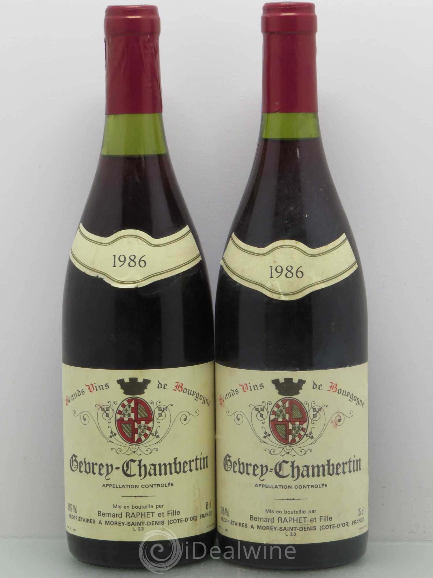 Gevrey-Chambertin Domaine Bernard Raphet 1986 - Lot de 2 bouteilles - 0