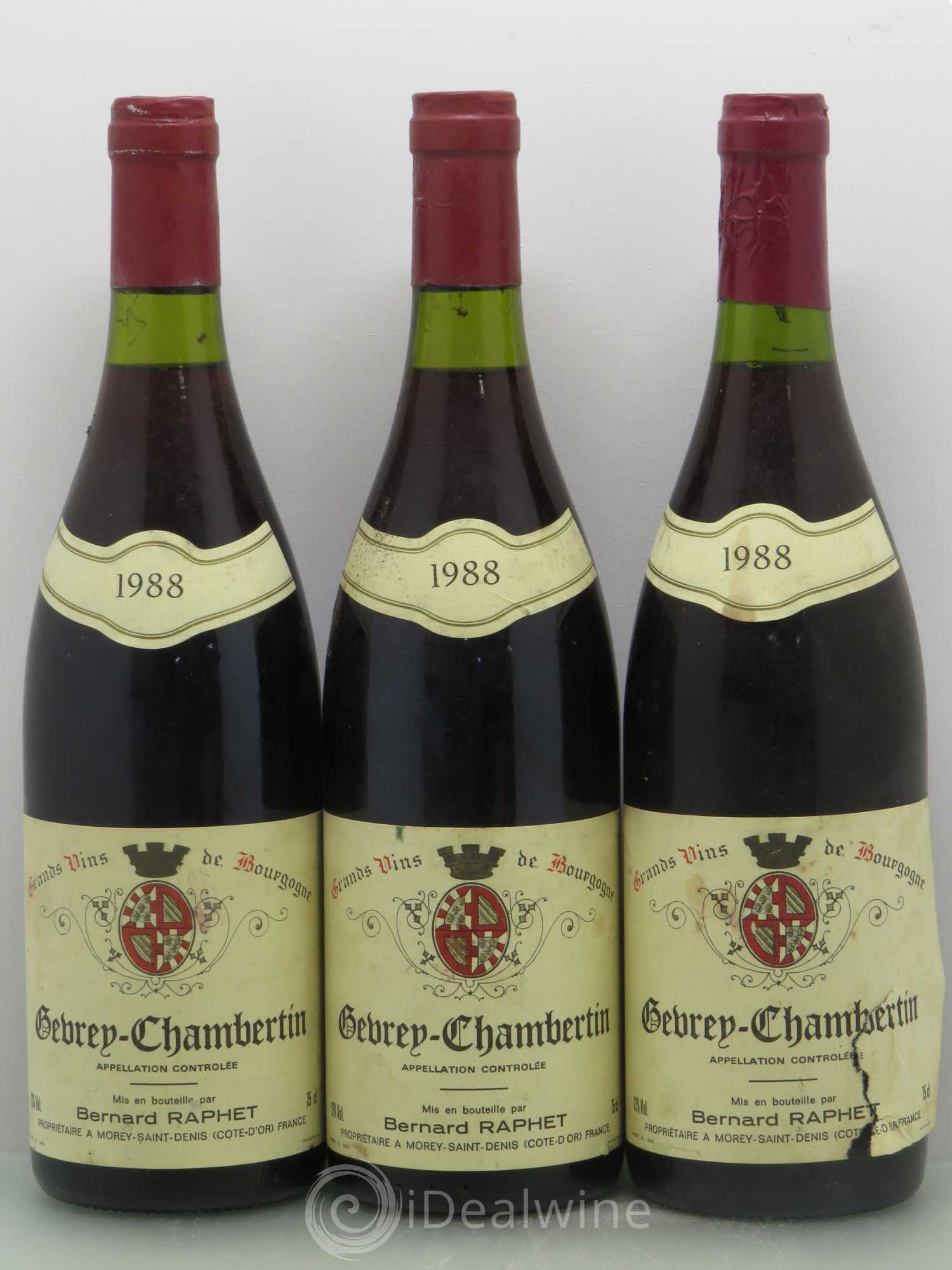 Gevrey-Chambertin Domaine Bernard Raphet 1988 - Lot de 3 bouteilles - 0