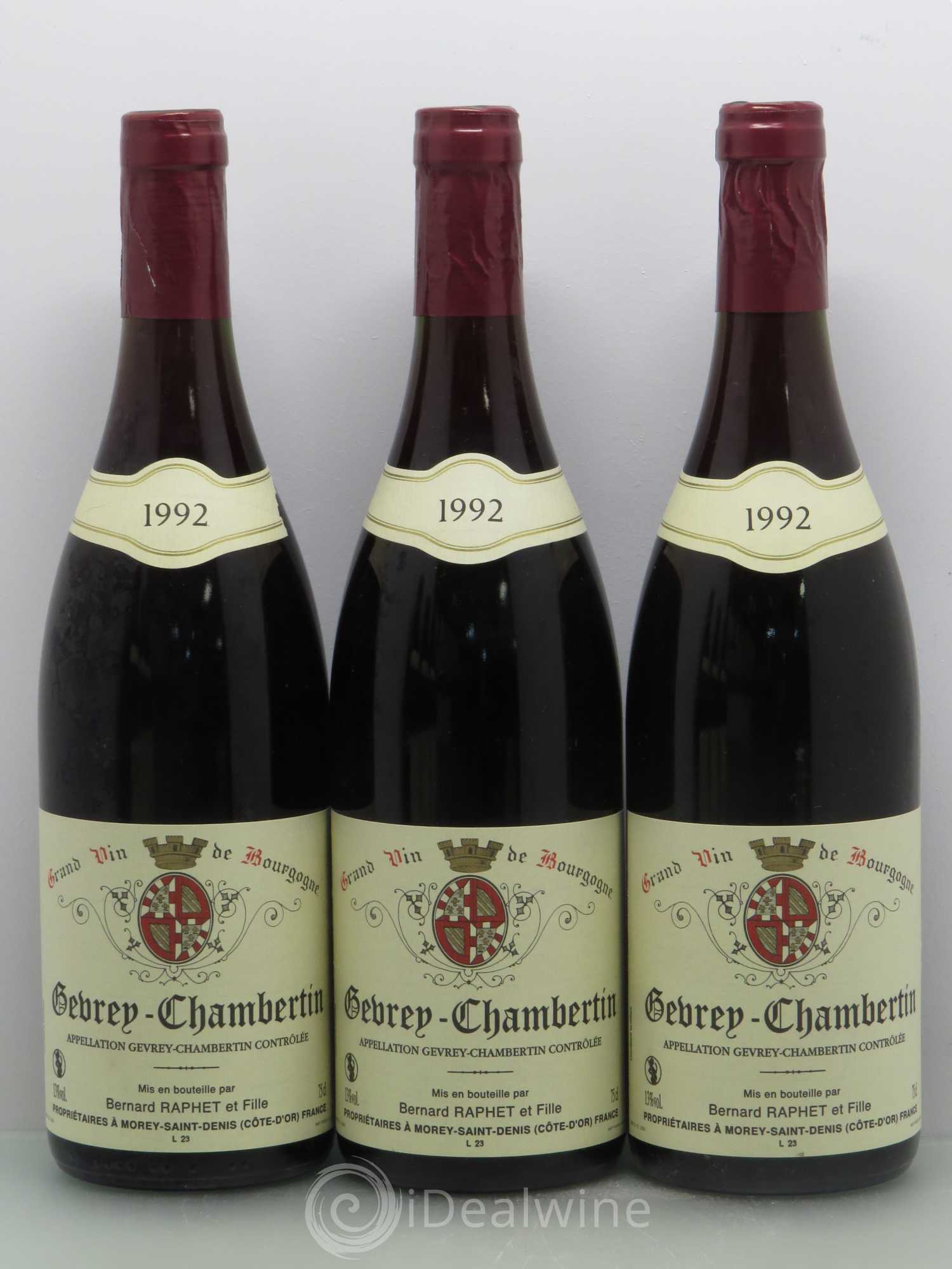Gevrey-Chambertin Domaine Bernard Raphet 1992 - Lot de 6 bouteilles - 1